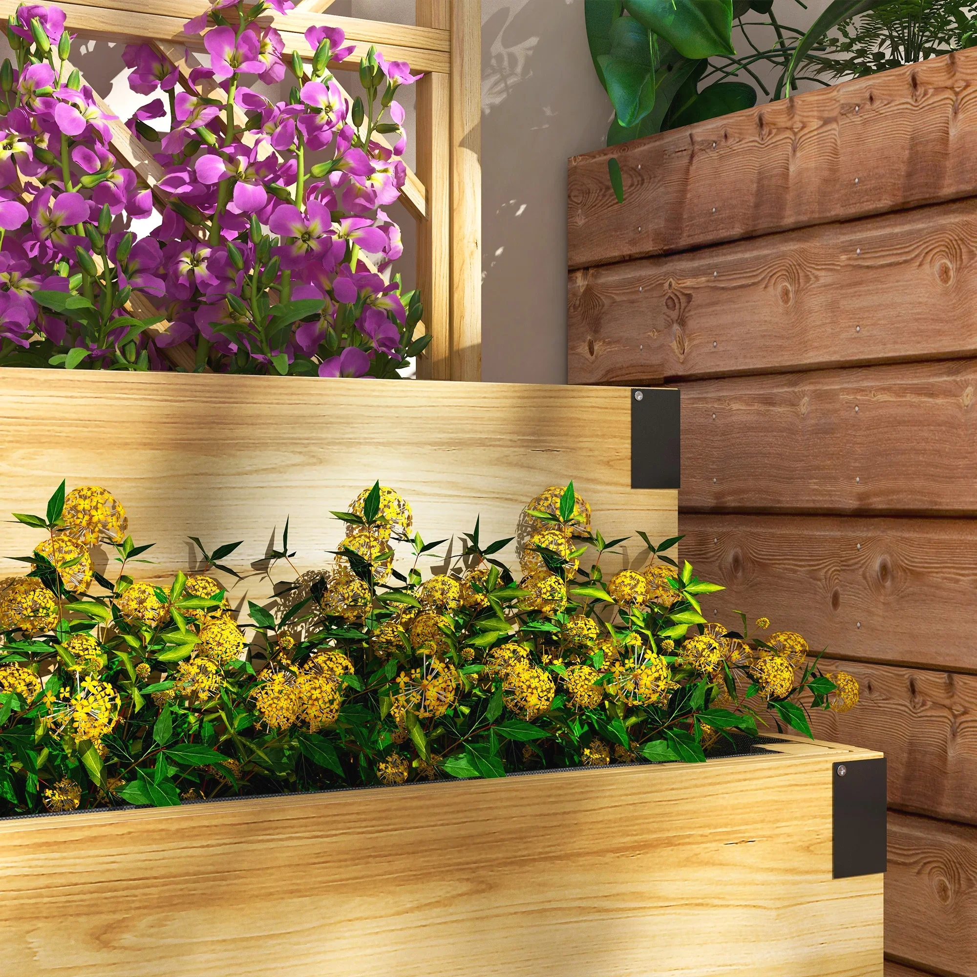 2 Tier Trellis Planter, Wooden Raised Garden Bed - Gray/Natural Wood