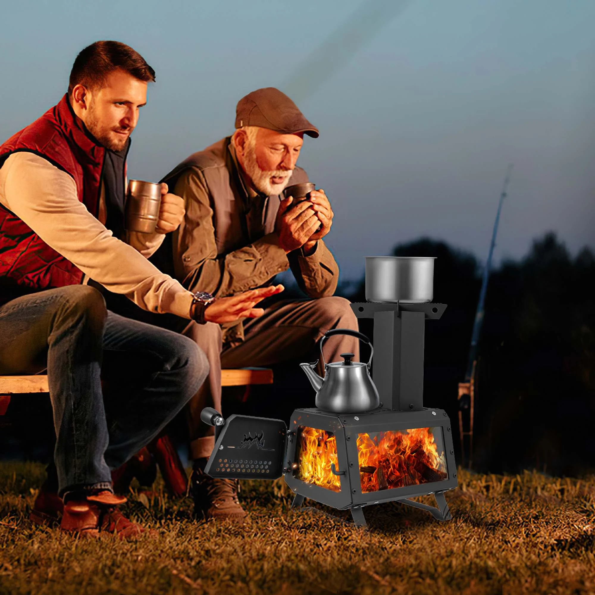 Portable Wood Camping Stove with 2 Cooking Positions(B) Image 8