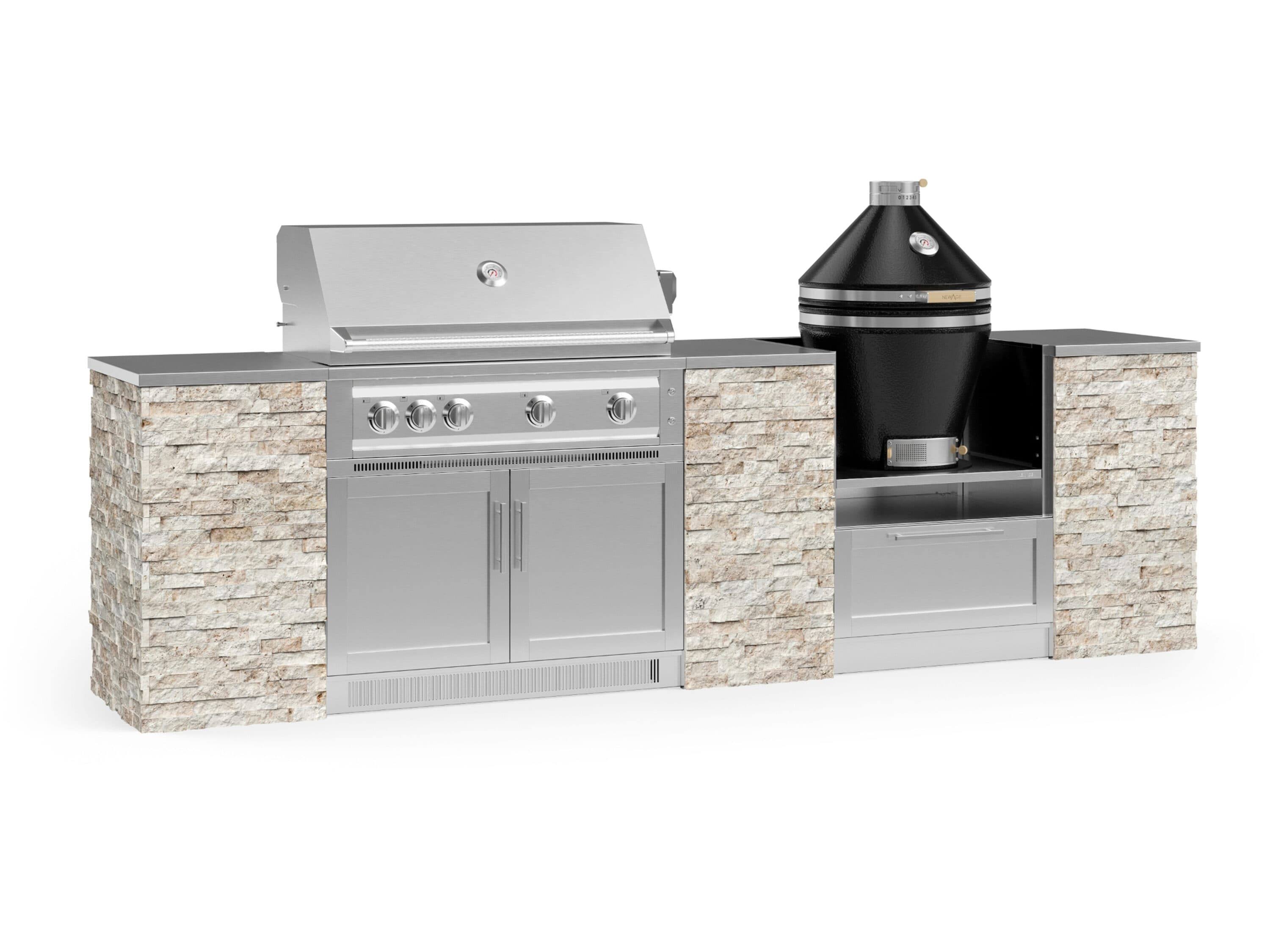 Outdoor Kitchen Signature Series 9 Piece Cabinet Set with Kamado, 40 in. Natural Gas Platinum Grill NewAge Products