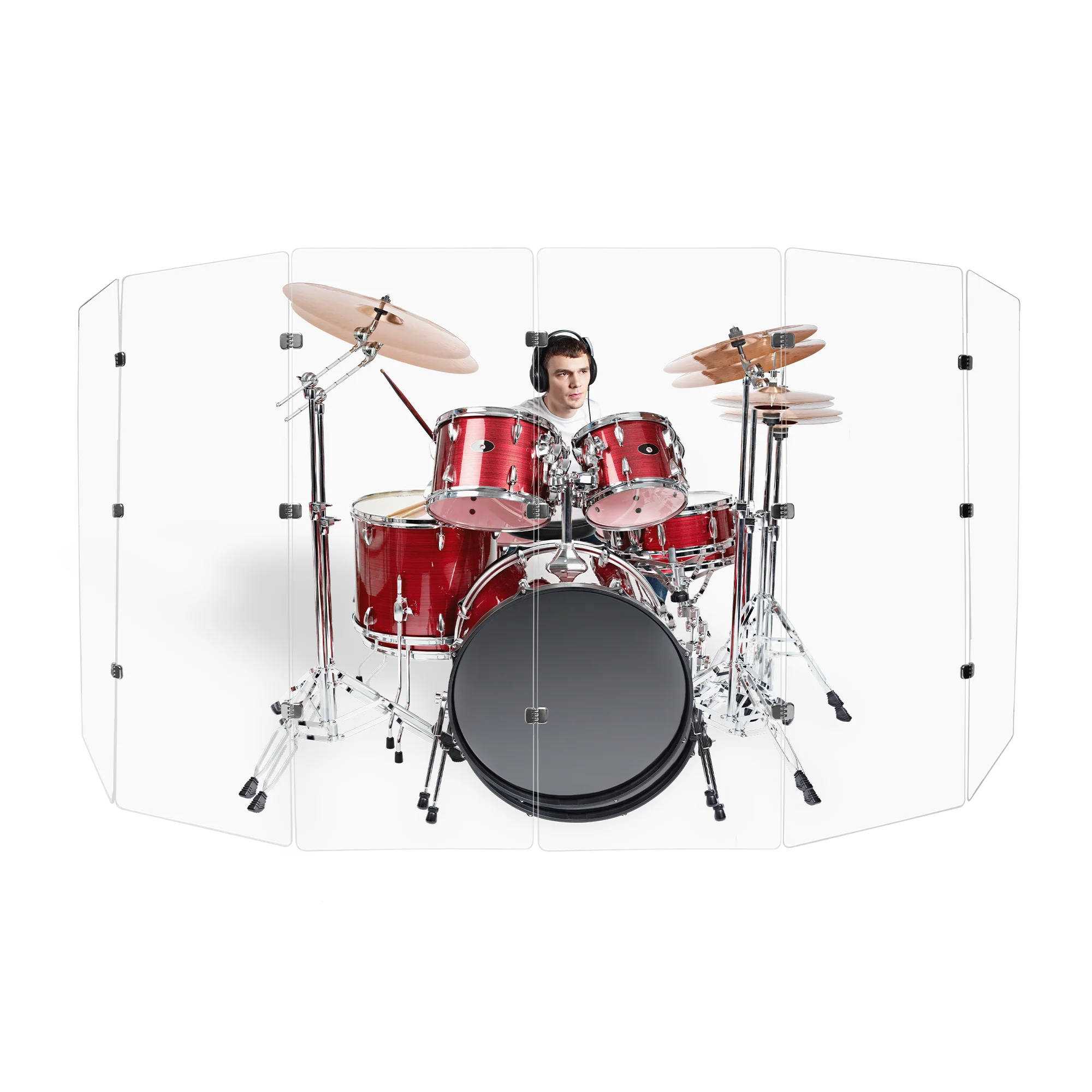 Drum Shield, Comes w/ 5 Panels Chrome Hinges, 5 ft Clear Acrylic Panels - Image 2