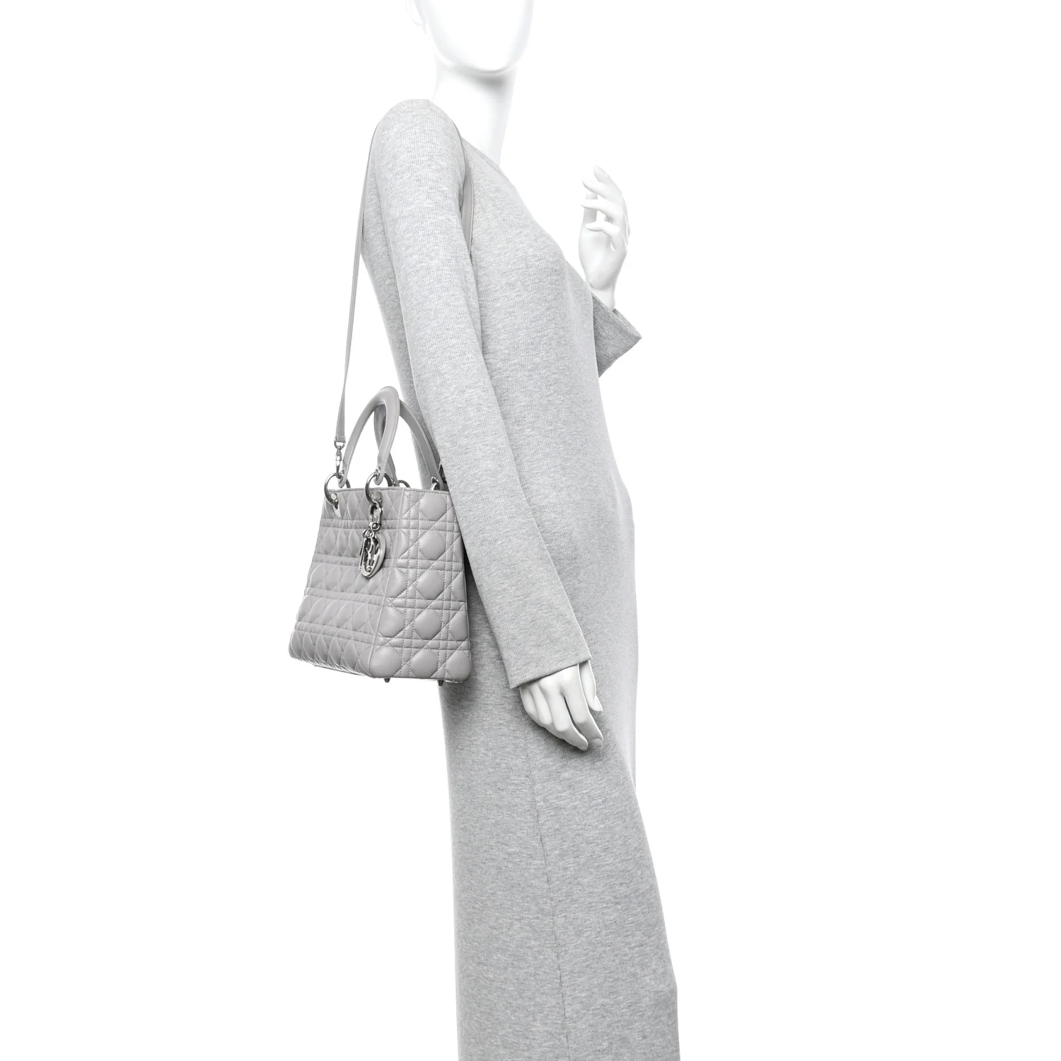 Lambskin Cannage Medium Lady Dior Grey