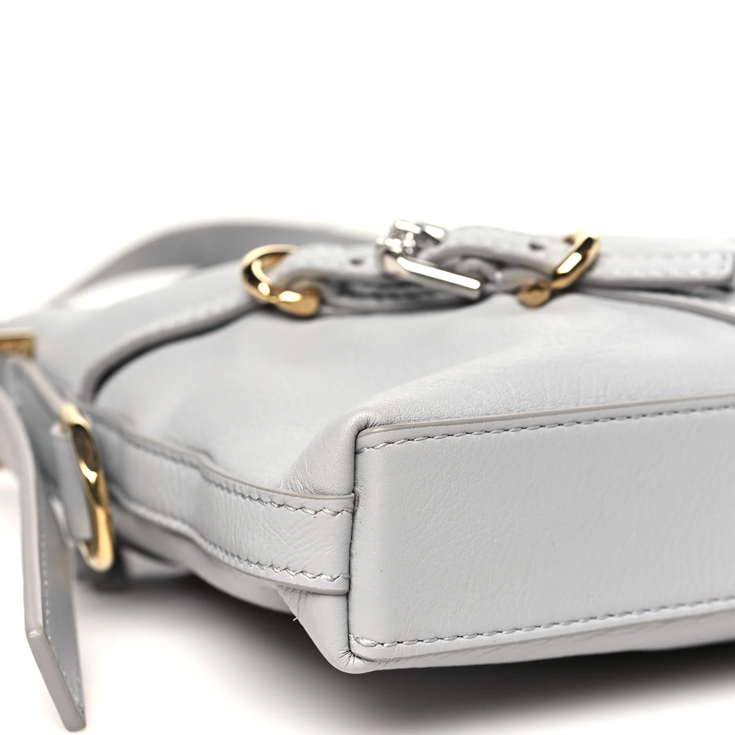 Tumbled Calfskin Mini Voyou Boyfriend Party Bag Light Grey