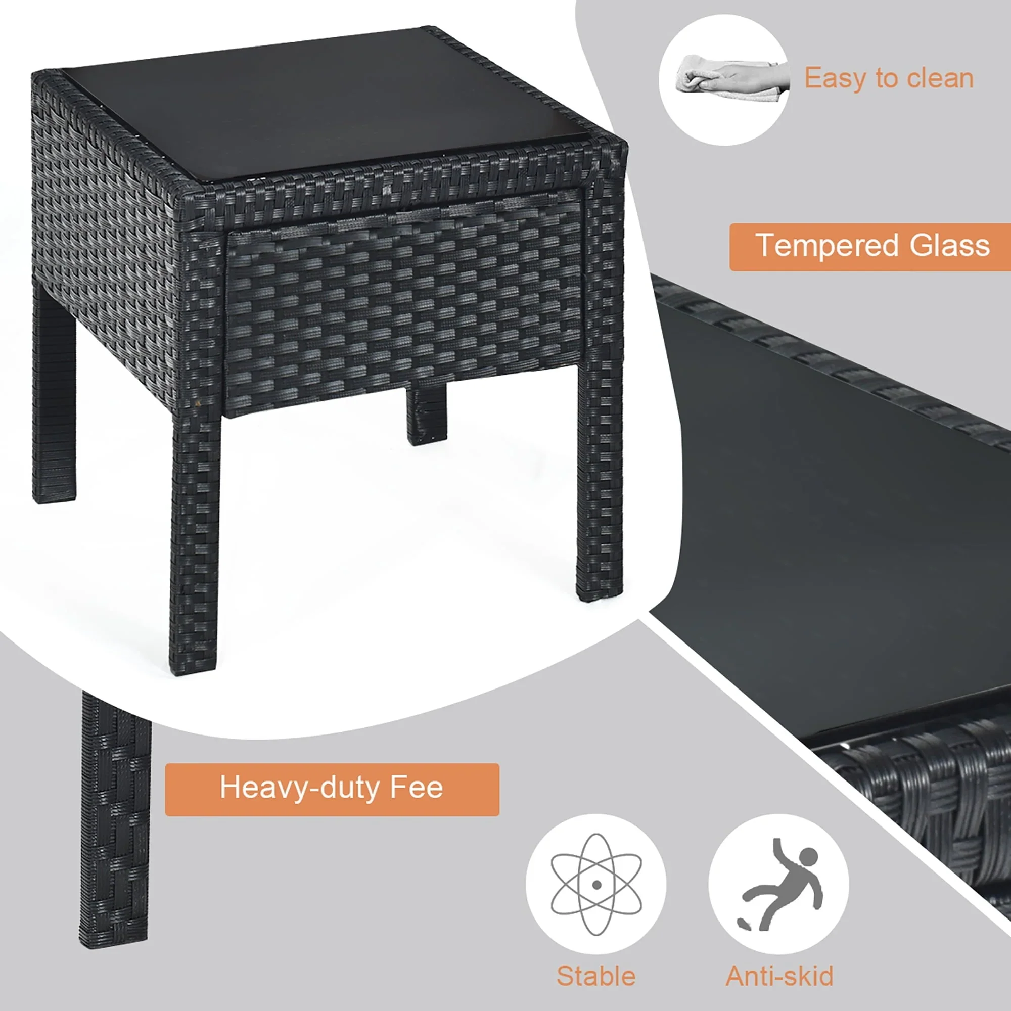Costway 3PCS Patio Rattan Furniture Set Coffee Table & Chairs Set with Seat Cushions Garden