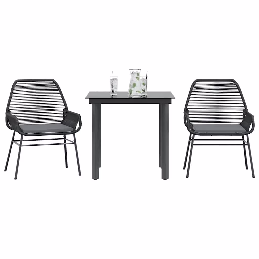 Vidaxl 7 Piece Patio Dining Set with Cushions Black Poly Rattan Glass