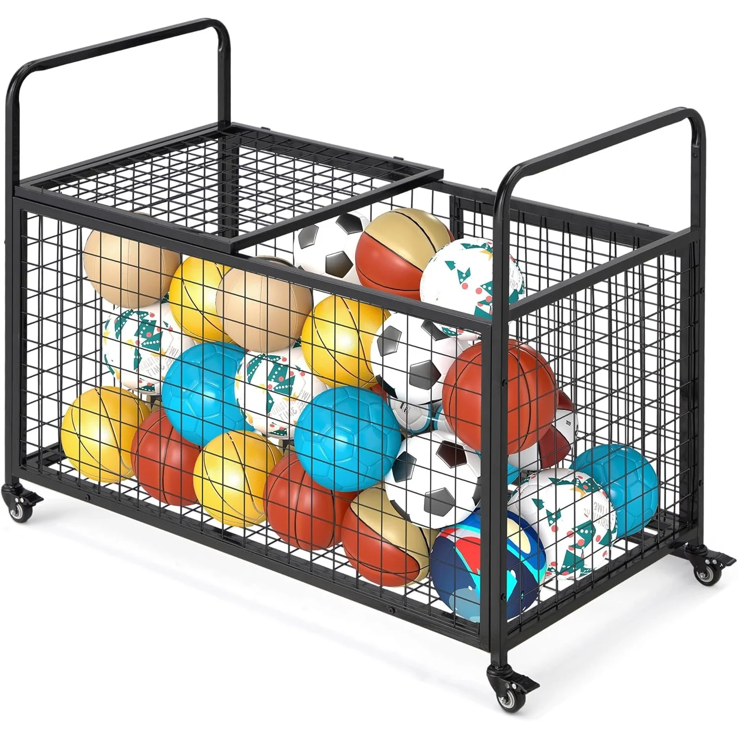 AECOJOY Ball Cart Storage, Rolling Basketball Bin with Wheels for Garage, School, Gym, Sports Equipment and Toy Organizer, Extra Large