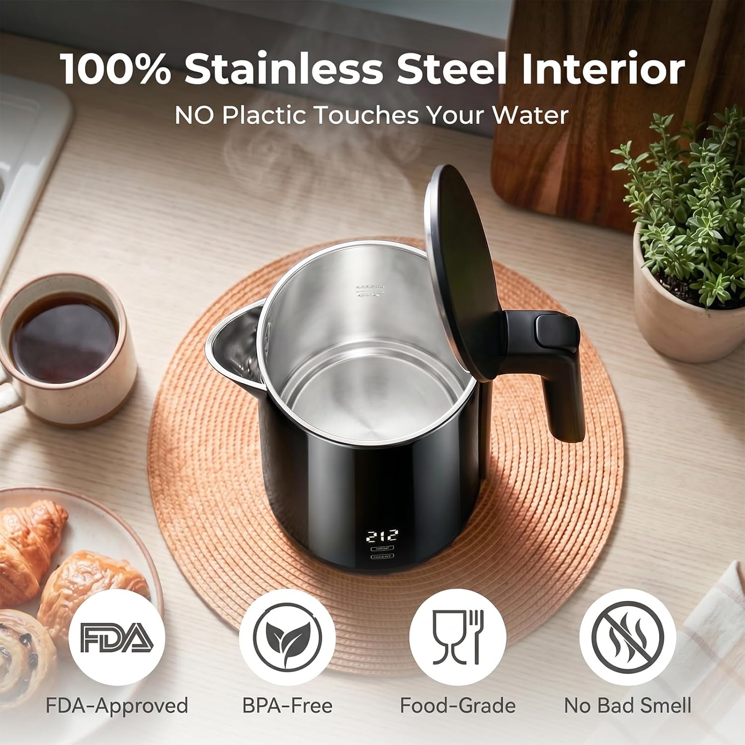 Electric Kettle 1.0L, 1200W Fast Boiling, 7 Temp Settings & 4H Keep Warm