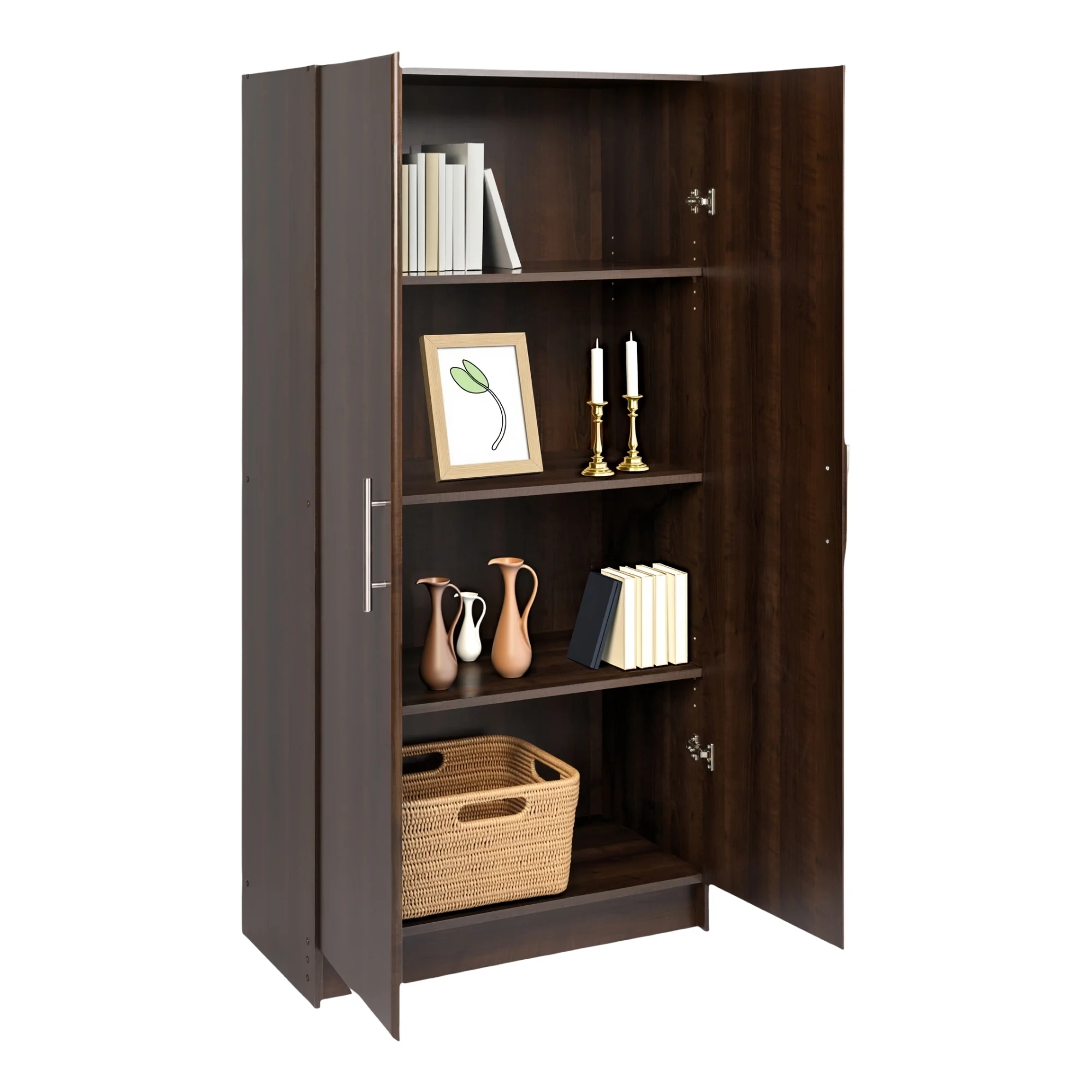 Adjustable Shelves Cabinet Functional Tall Garage Table, 16"D x 32"W x 65"H Freestanding Garage Cabinet with 2-Doors, Espresso EES-3264(Espresso) - Image 2