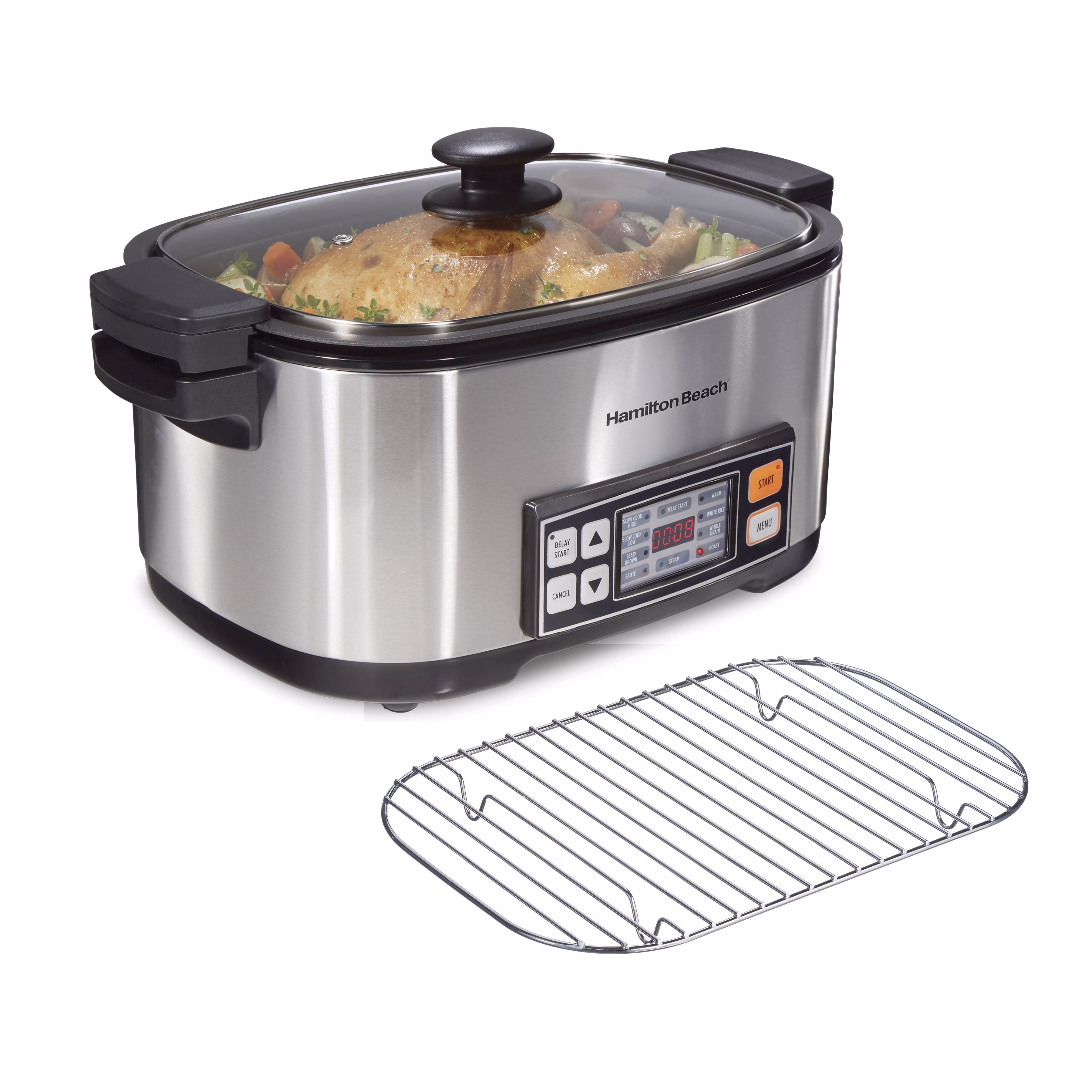 9-in-1 Multi Cooker, 6 Qt Searing Slow Cooker, Nonstick Aluminum Crock with Removable Pot, Black(Black) - Image 3