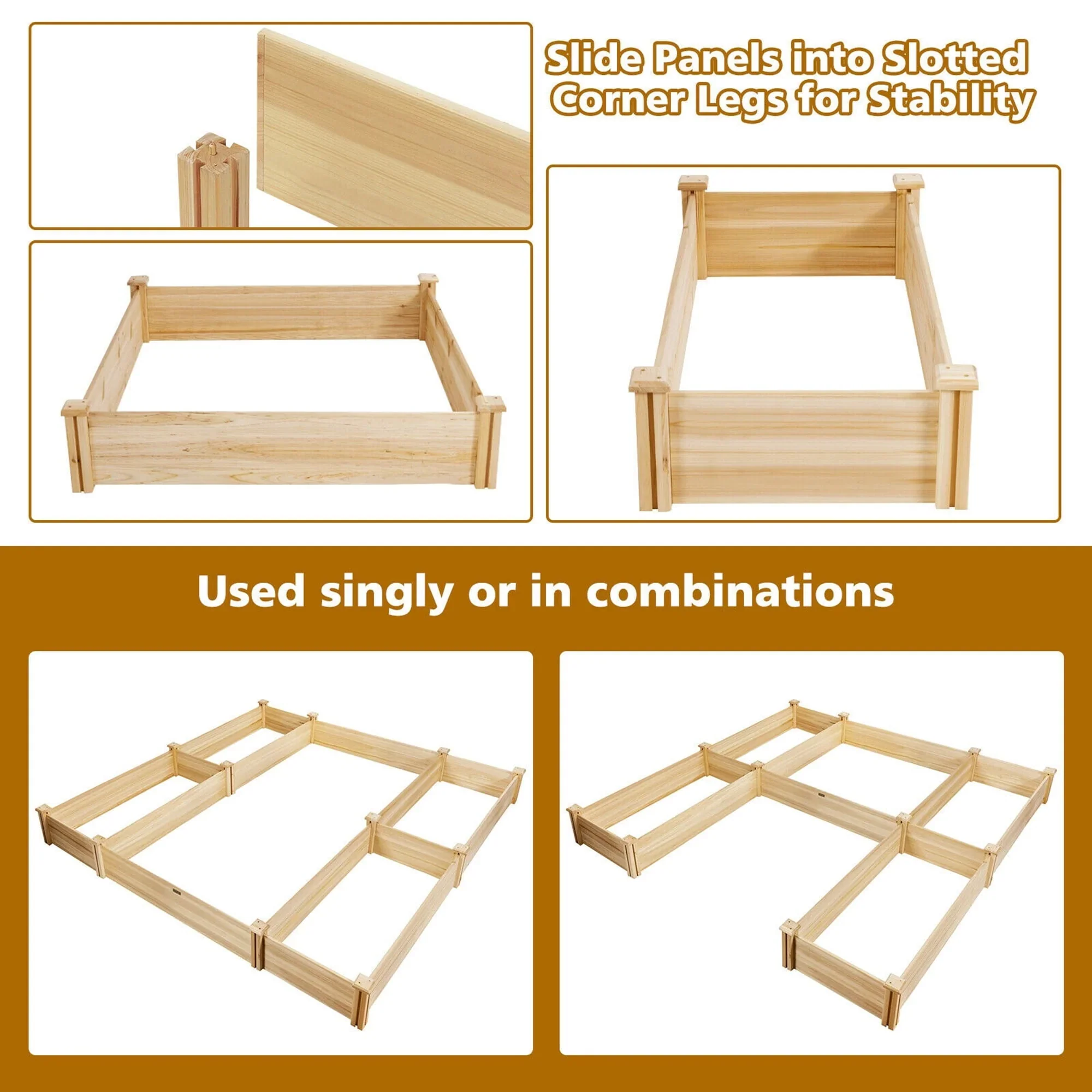 Gymax Raised Garden Bed Wooden Garden Box Planter Container U-Shaped Bed 92.5x95x11in
