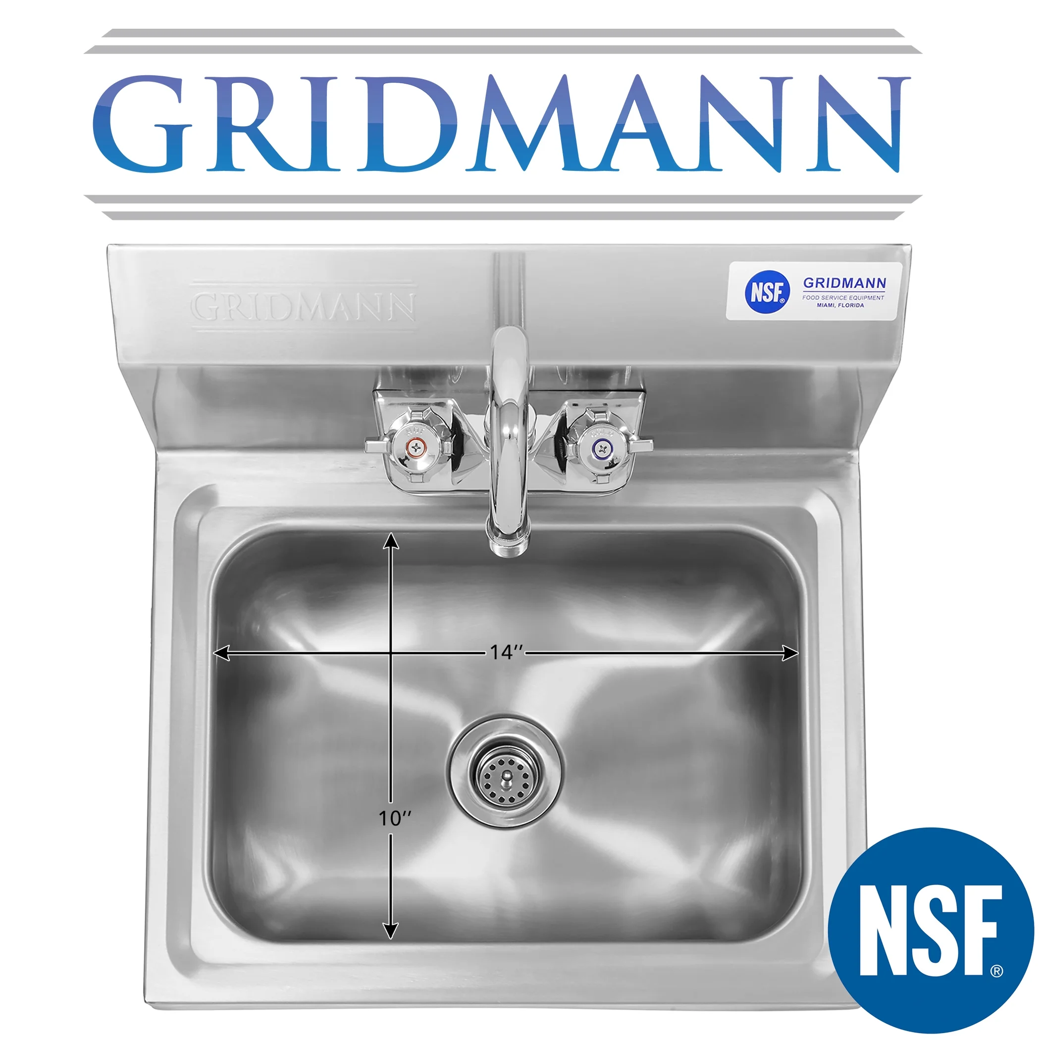 Commercial NSF Stainless Steel Hand Washing Sink w/ Side Splashes Faucet, Wall Mount(With Side Splashes) - Image 10