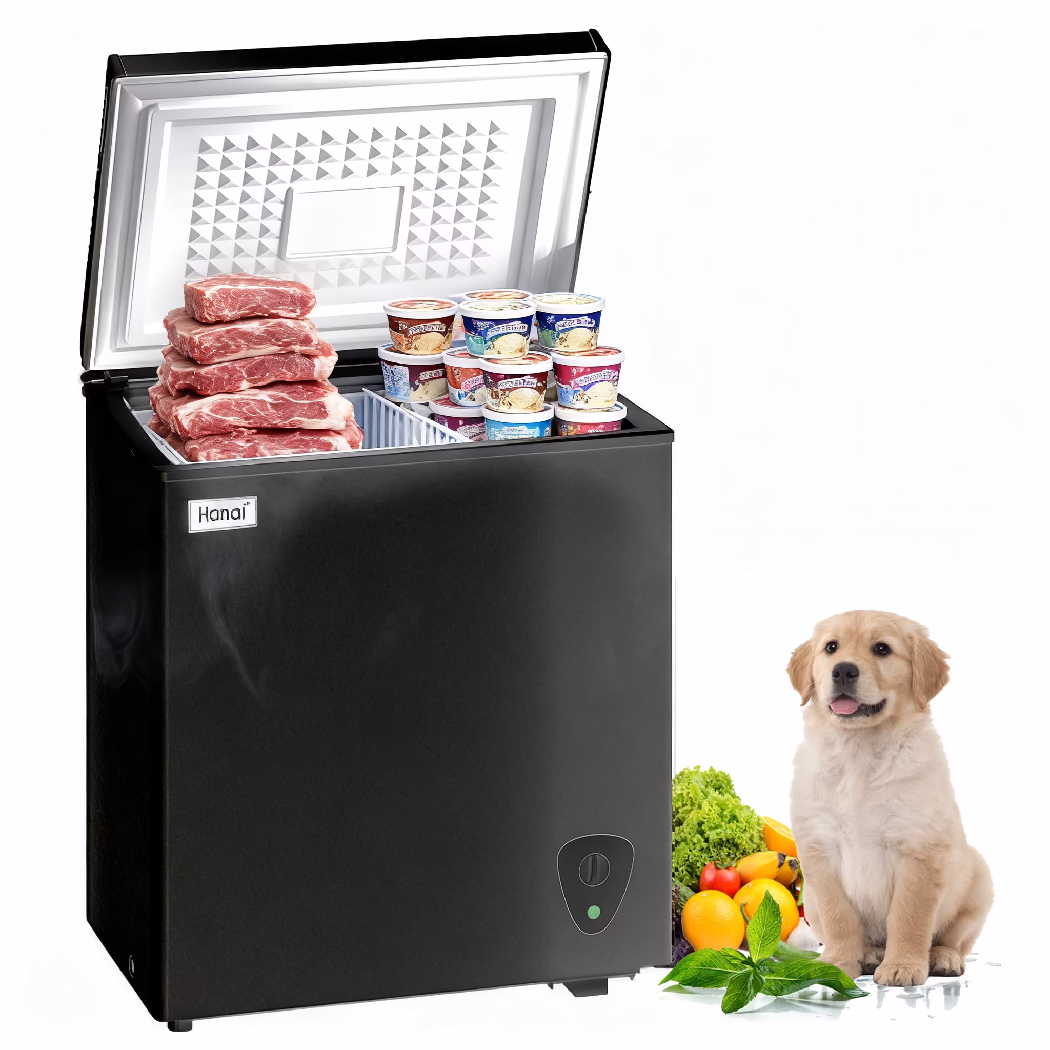 WANAI 3.5 Cubic Chest Freezer with Top Open Door, Removable Storage Basket, 7 Gears Temp Control, Energy Saving, Black