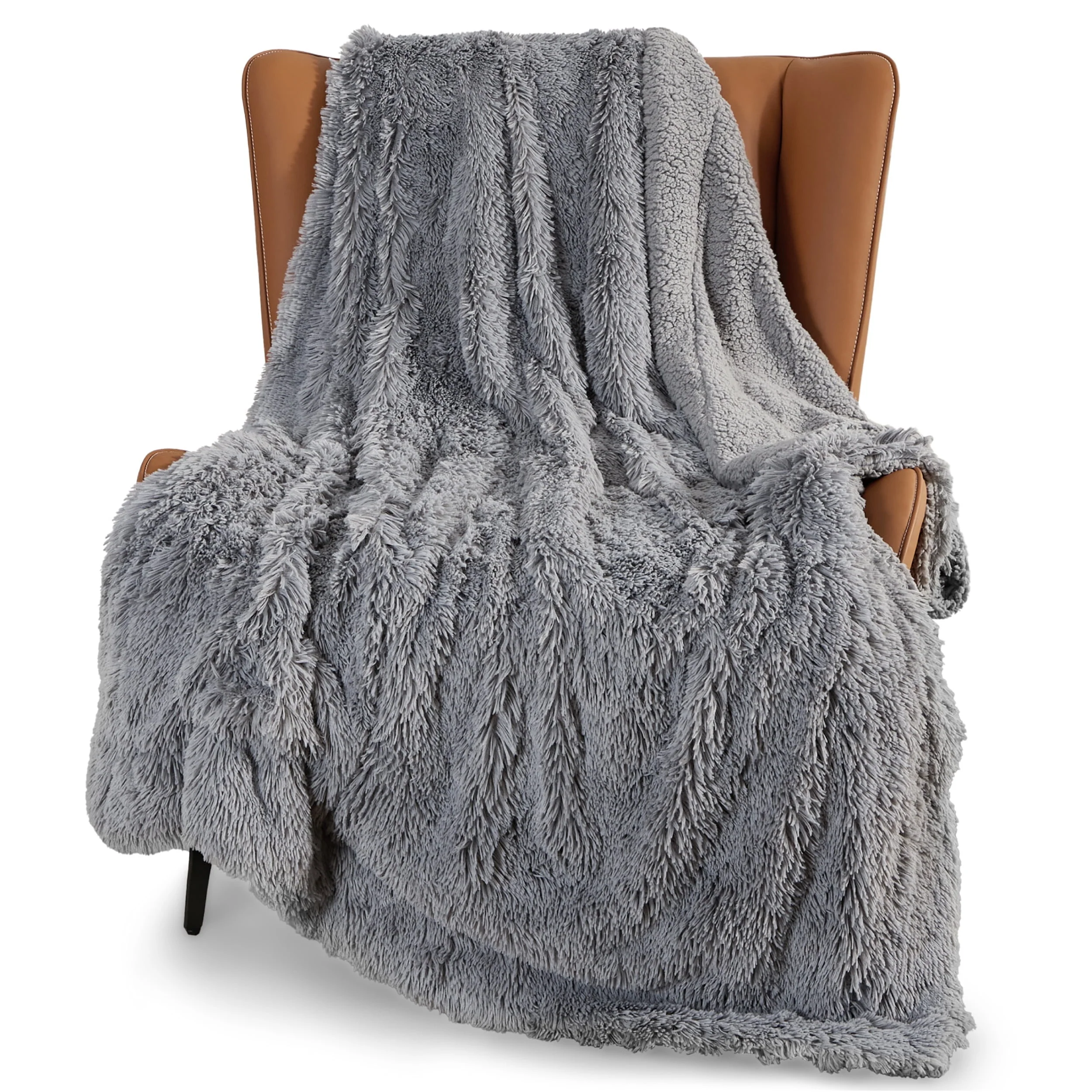 Faux Fur Twin Blankets Grey Fluffy Blankets Throws Shaggy Faux Fur Blanket, 60x80 Inches