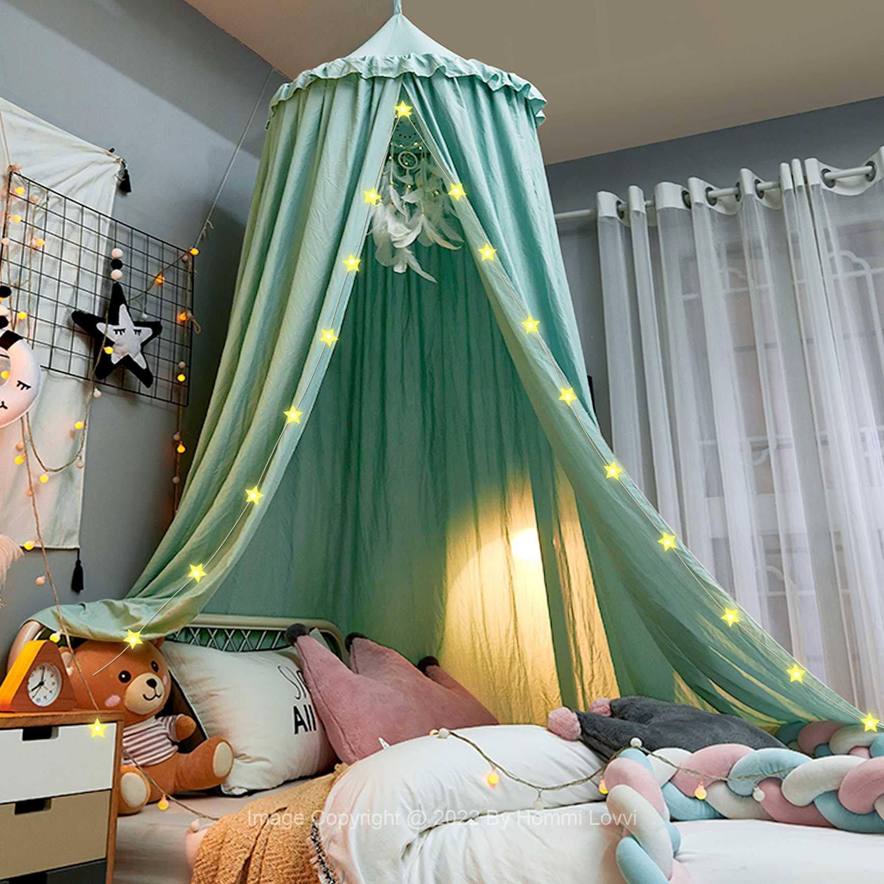 Hommi Lovvi Bed Canopy for Girls, Dreamy Frills Ceiling Hanging Princess Canopy Bedroom Decoration Soft Canopy Net Reading Nook, Extra Large Full