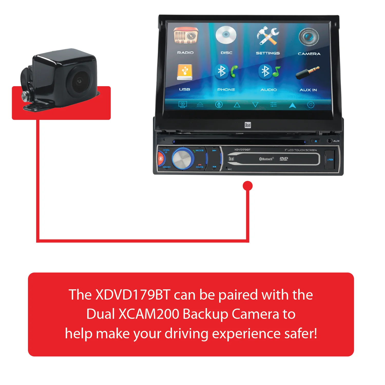 XDVD179BT 7 inch Single DIN Car Stereo, Motorized Touch Screen, CD/DVD, New - Image 6
