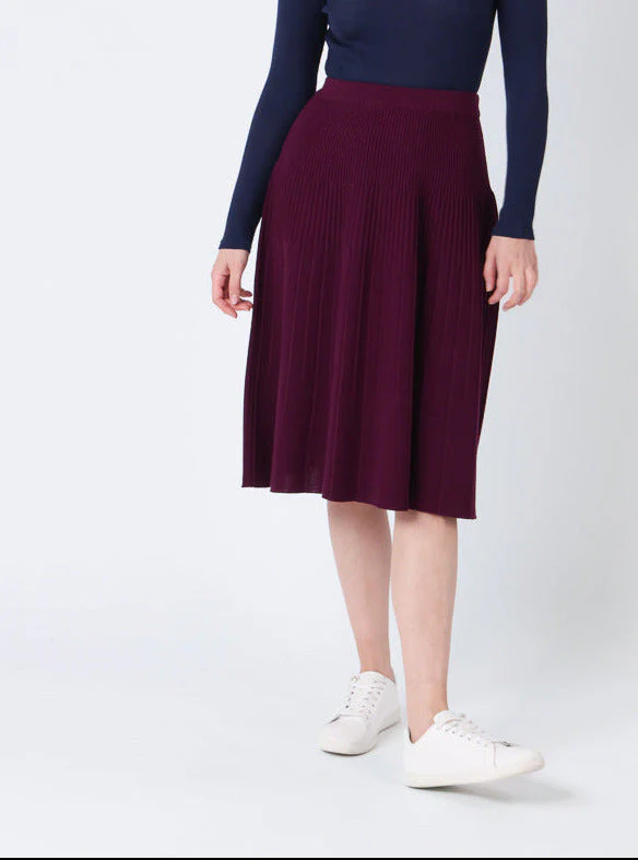 Jupe plissée midi en laine violet nuit
