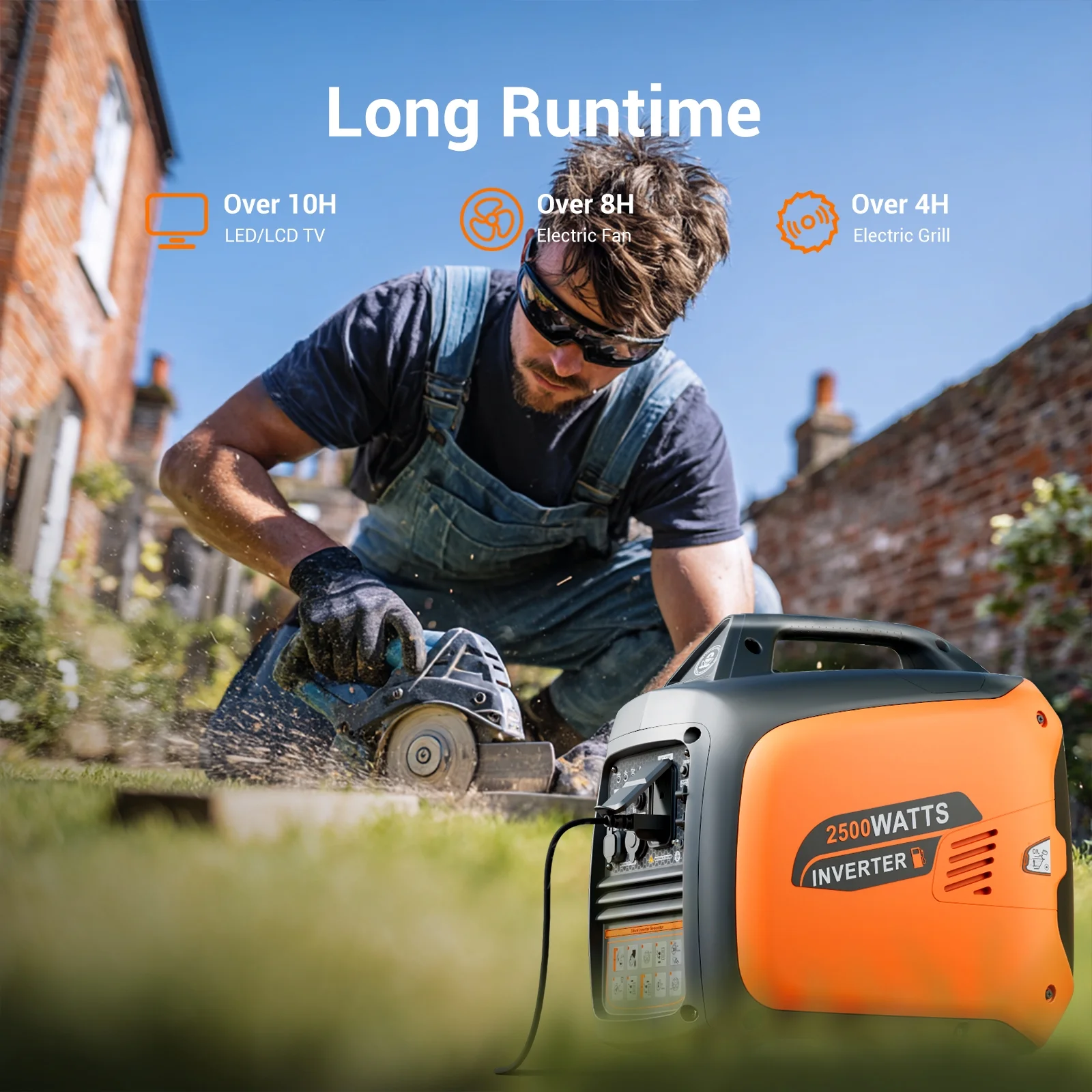 2500-Watt Portable Inverter Generator Gas Powered, EPA Compliant, Parallel Capability, CO Shutdown, Low Noise for Camping and Home Use(Black and Orange) - Image 5