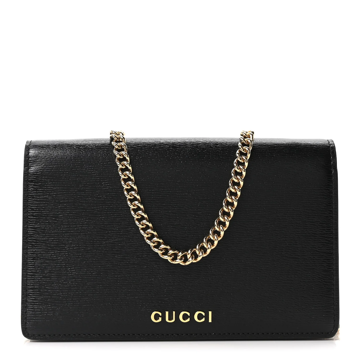 Textured Calfskin Script Logo Wallet On Chain Black