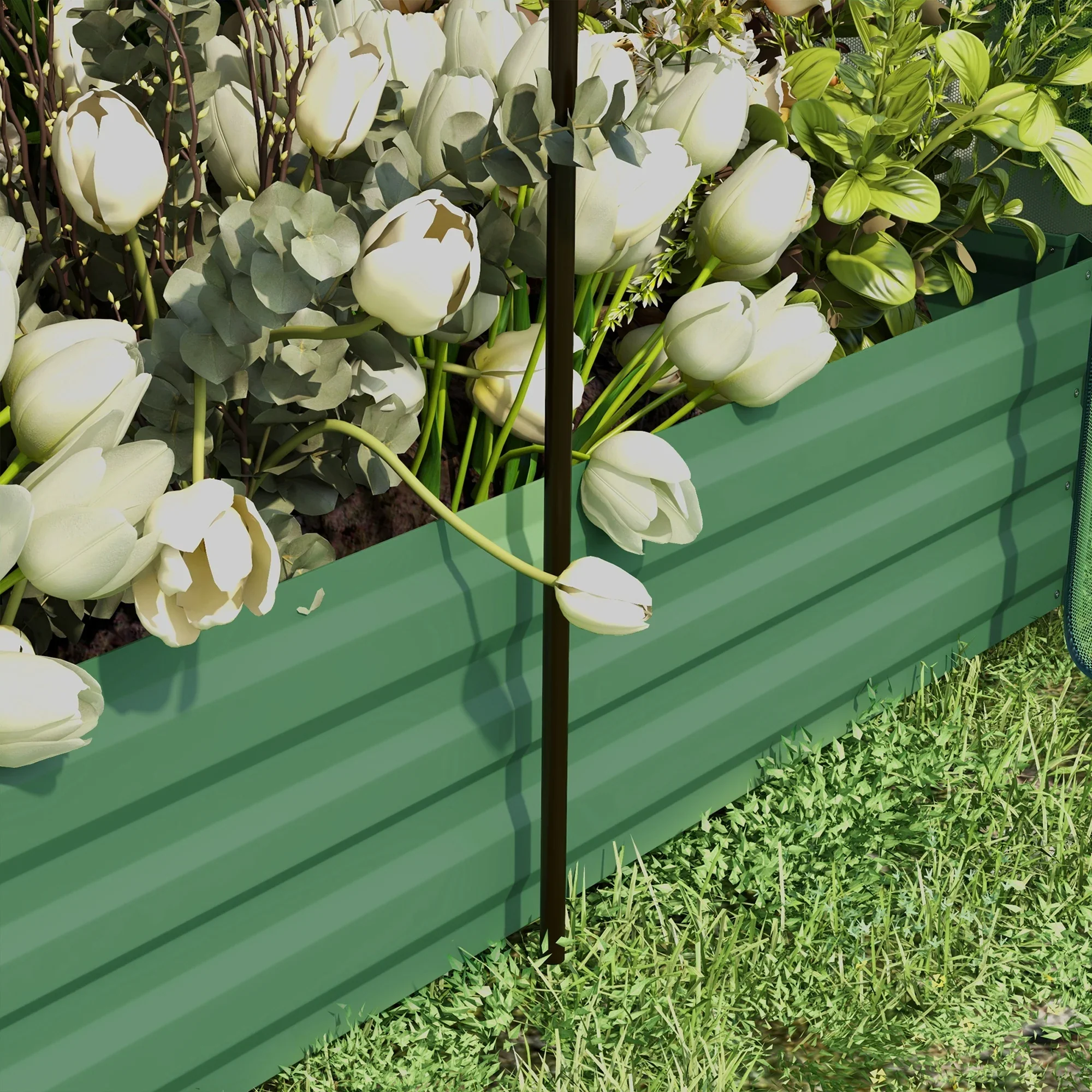 Outsunny Galvanized Raised Garden Bed with Crop Cage & Shade Cloth, Beige