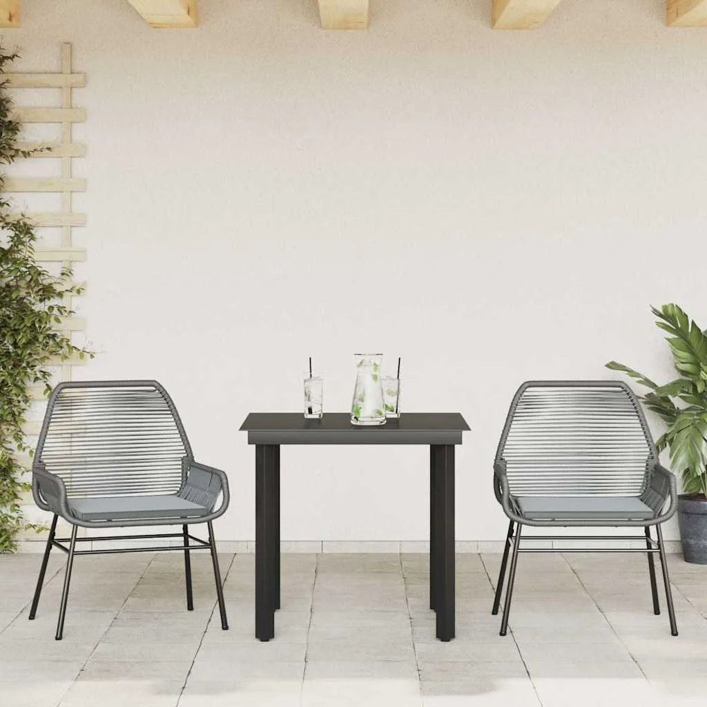 Vidaxl 7 Piece Patio Dining Set with Cushions Black Poly Rattan Glass