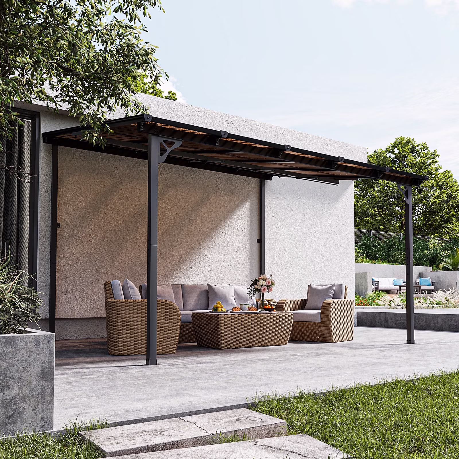 8' x 5' Gazebo for Patio, Gazebo Pergola with Sloped Roof, Grill Gazebo Large Wall-Mounted Heavy Duty Awnings, for Backyard, Deck, Patio(8 x 5) - Image 3