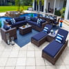 21 Piece Resin Wicker Outdoor Patio Furniture Combination Set with Sectional Set, Eight seat Dining Set, and Chaise Lounge Set (Half Round Brown Wicker, Polyester Light Gray)(Polyester Light Gray) Image 8