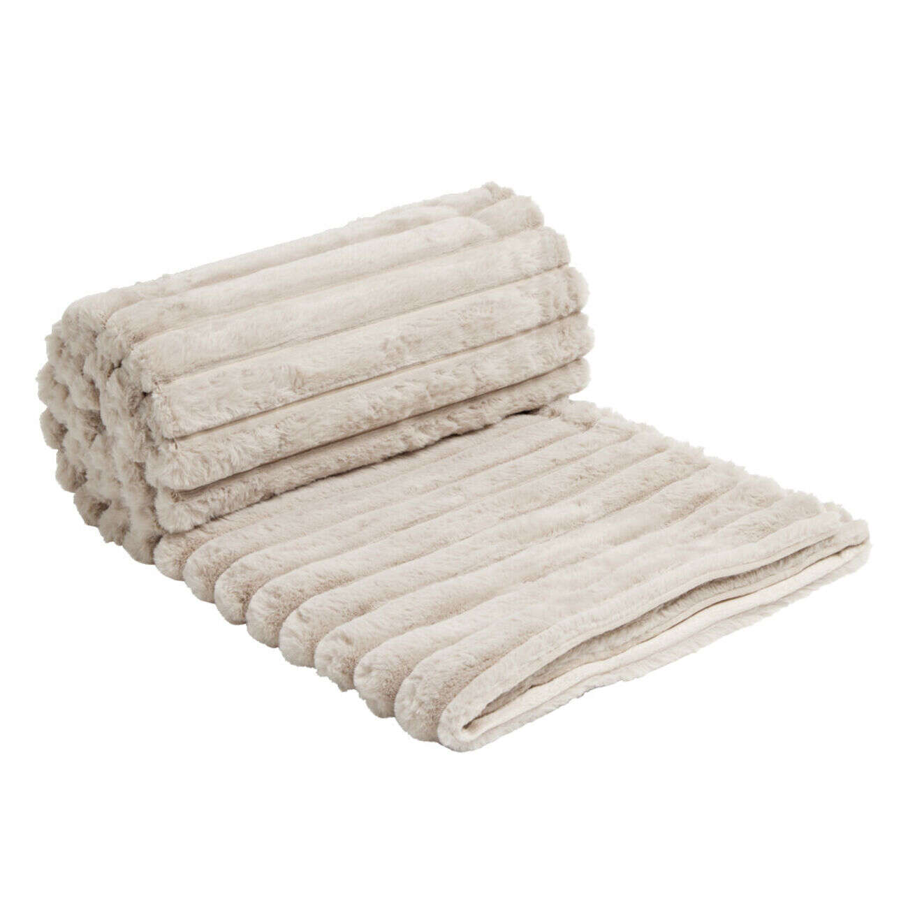 Plaid flanelle stries en relief marron 130x160cm