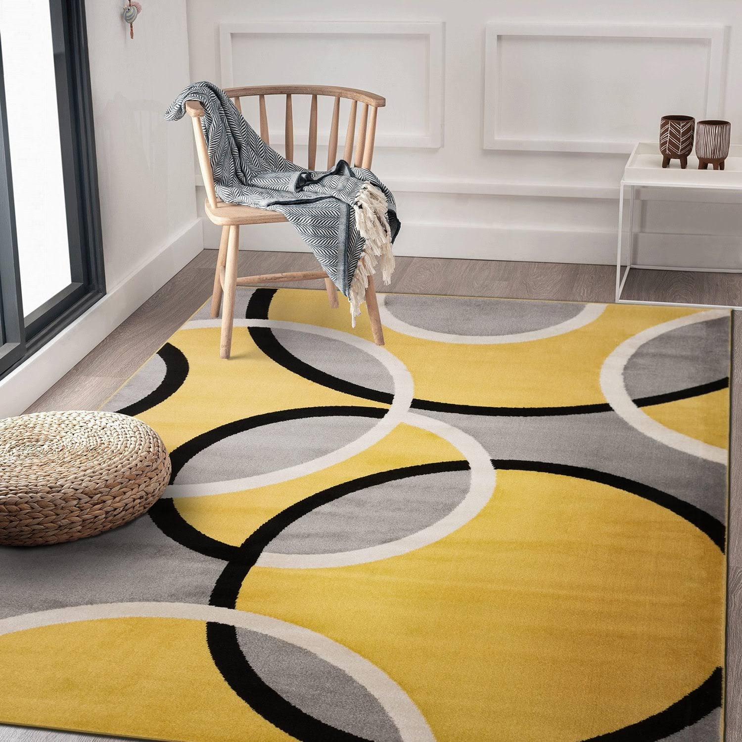 Contemporary Abstract Circles Area Rug 3'3 inch x 5' Yellow
