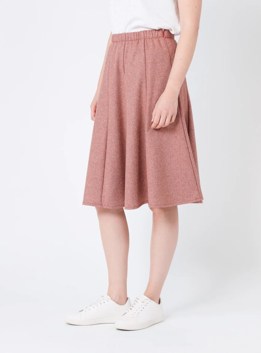 Jupe femme en laine chevrons marron