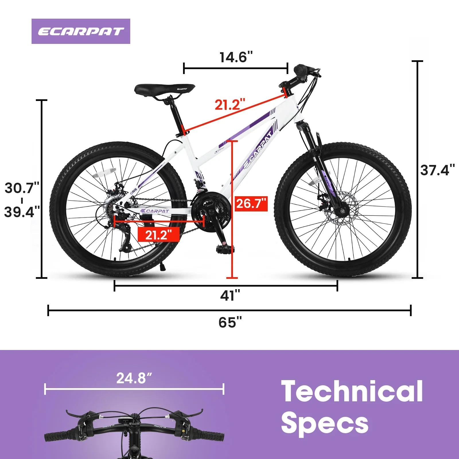 26 inch Women Mountain Bike, 21 Speeds Mountain Bicycle with Steel Frame, Dual Disc Brakes and 100mm Front Suspension, MTB Bike for Urban Trail Snow Commuter, White