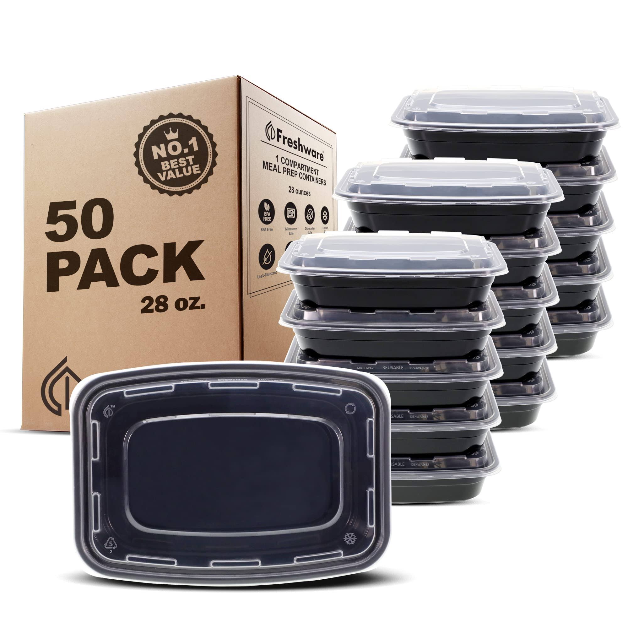 Freshware Meal Prep Containers [50 Pack] 1 Compartment with Lids, Food Storage Containers, Bento Box, BPA Free, Stackable, Microwave/Dishwasher