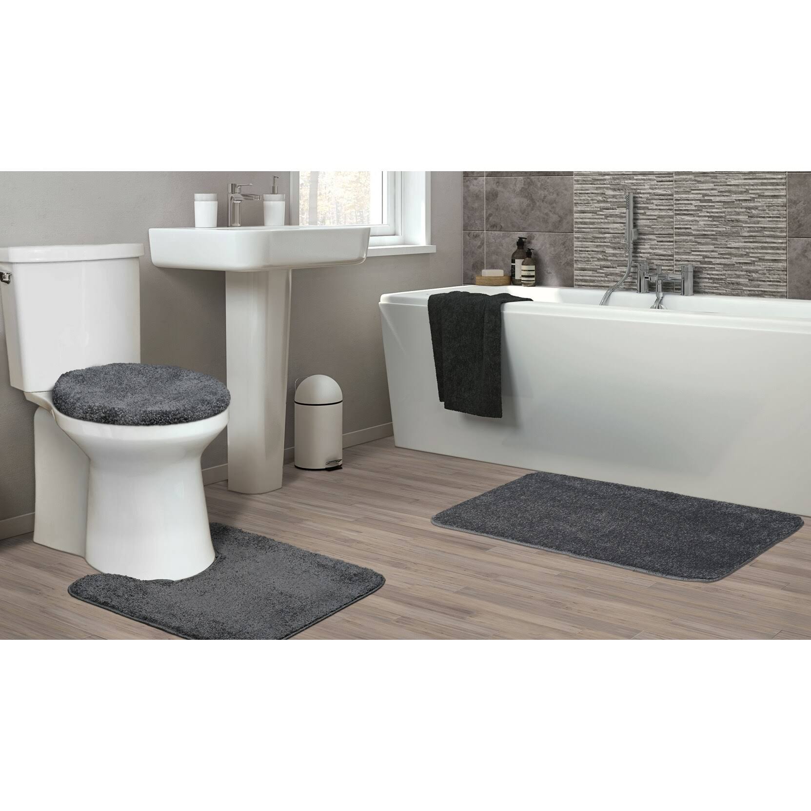 Garland Rug Gramercy 3 Piece Washable Bathroom Rug Set Cinder Gray