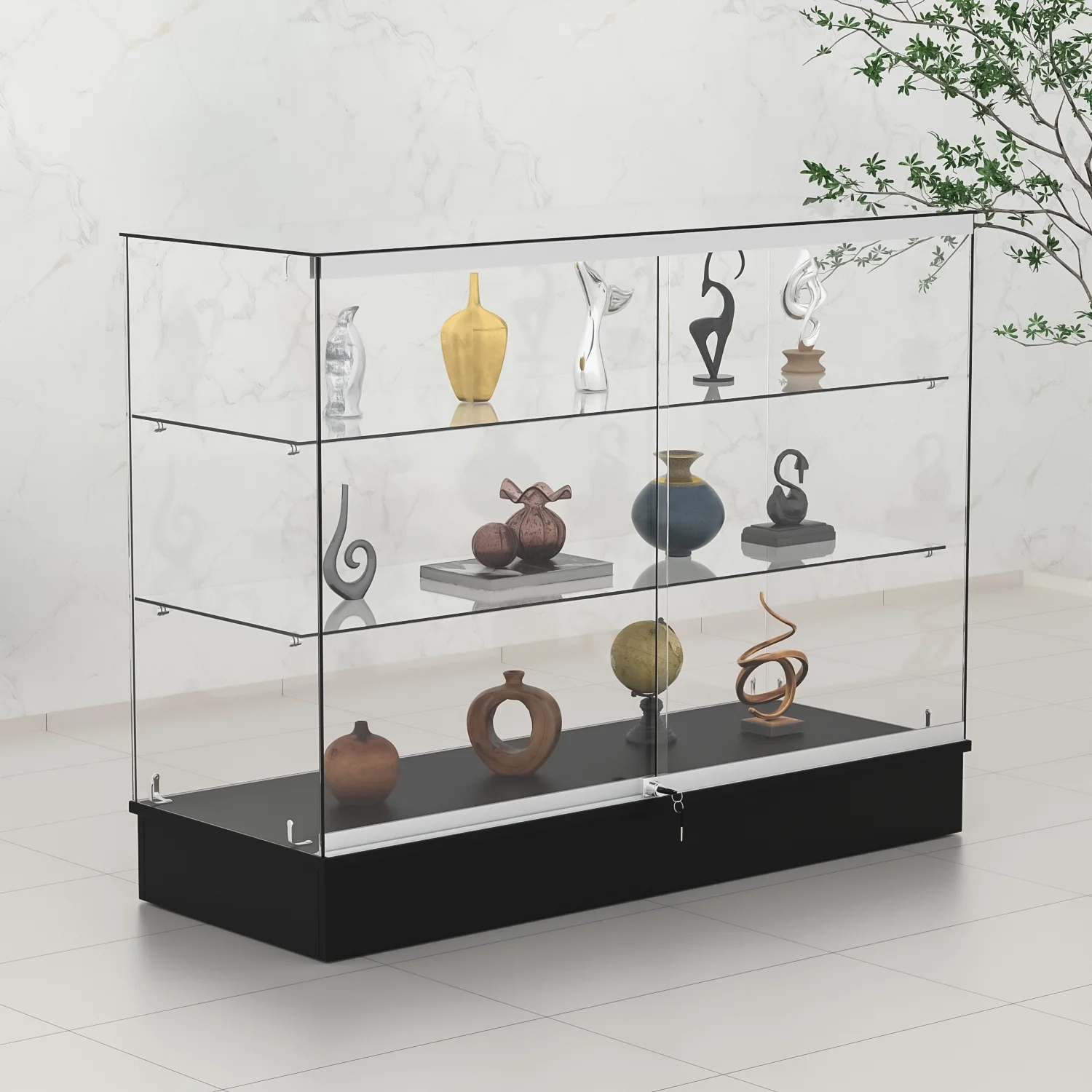 48" W x 18" D x 38" H - White Full Vision Retail Display Case, Tempered Glass Display Cabinet with Glass Shelves and Lock, Storage Cabinets for Retail and Collectible Display - Image 5