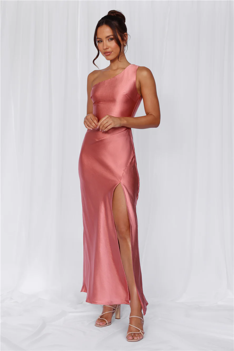 HELLO MOLLY The Aurora One Shoulder Satin Maxi Dress Rose
