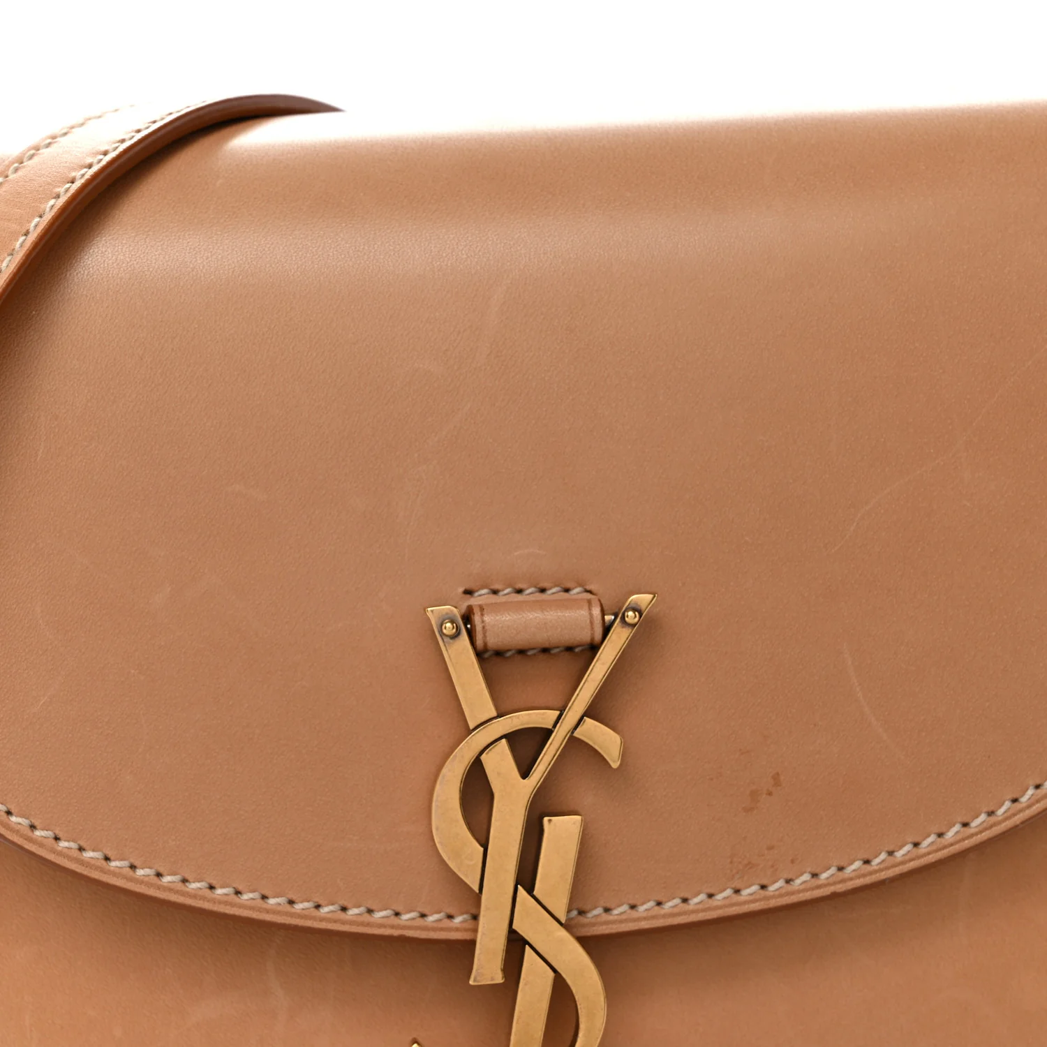 Smooth Vintage Calfskin Small Kaia Satchel Brown Gold