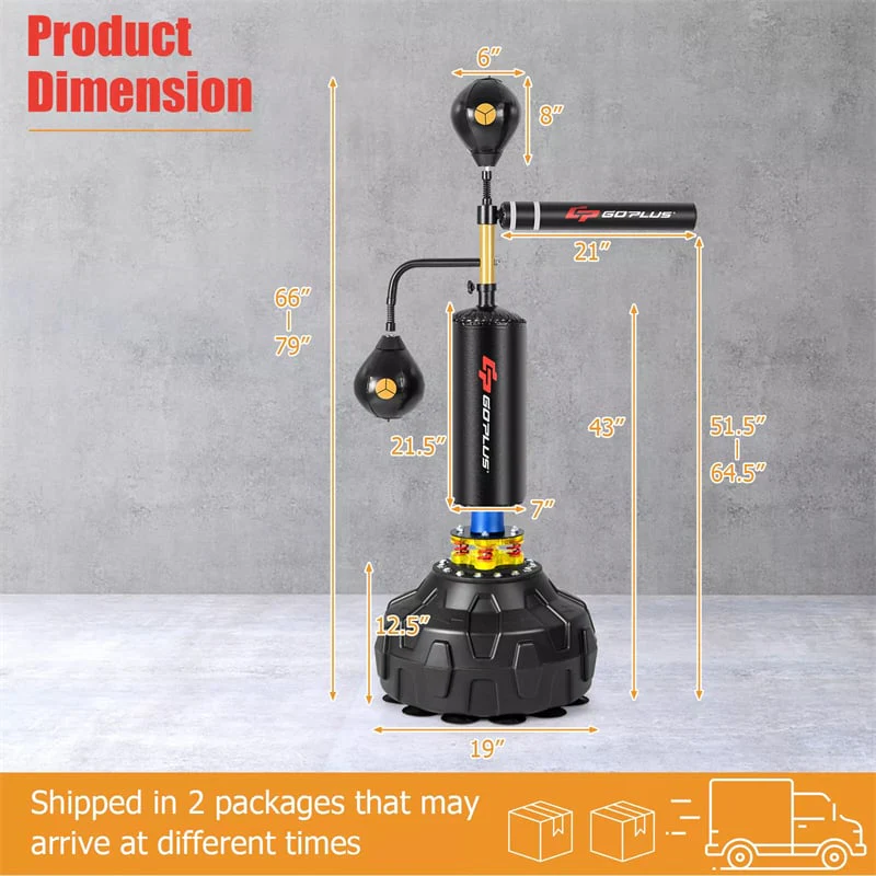 Boxing Speed Trainer Freestanding Punching Bag w/ 360° Spinning Bar, 2 Reflex Balls, Fillable Base, Adjustable Adult Kickboxing MMA Fitness Equipment