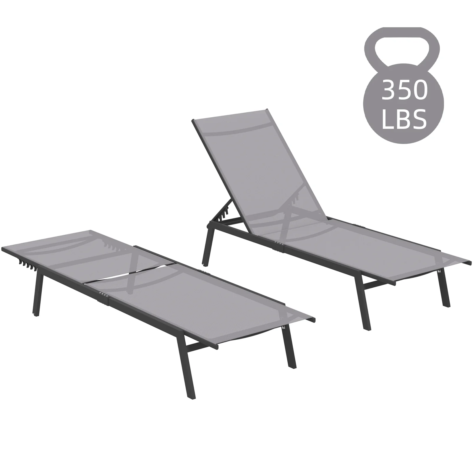 AECOJOY Patio Lounge Chairs, Outdoor Chaise Lounge with Wheels, Dark Grey, 2PCS