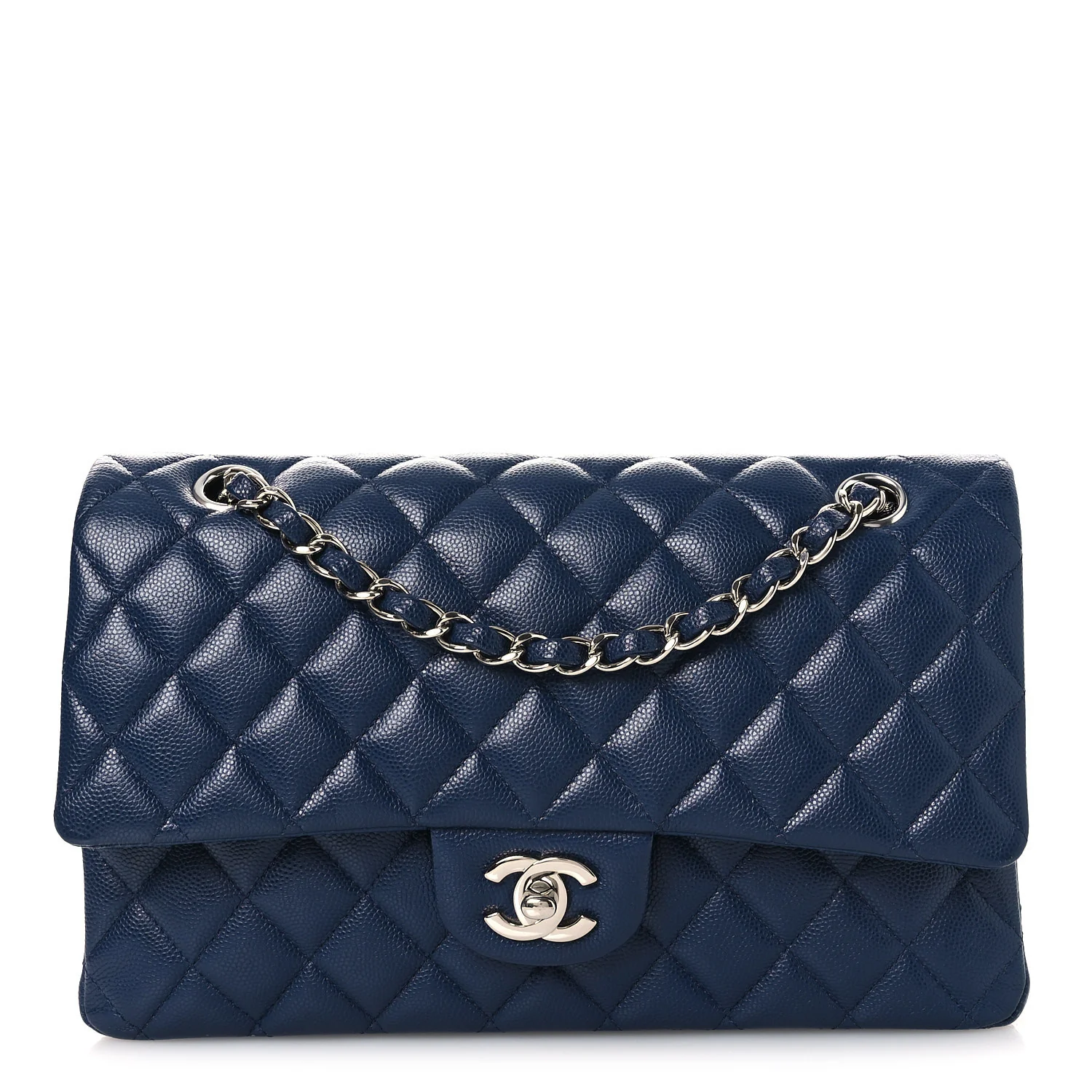 Caviar Quilted Medium Double Flap Navy