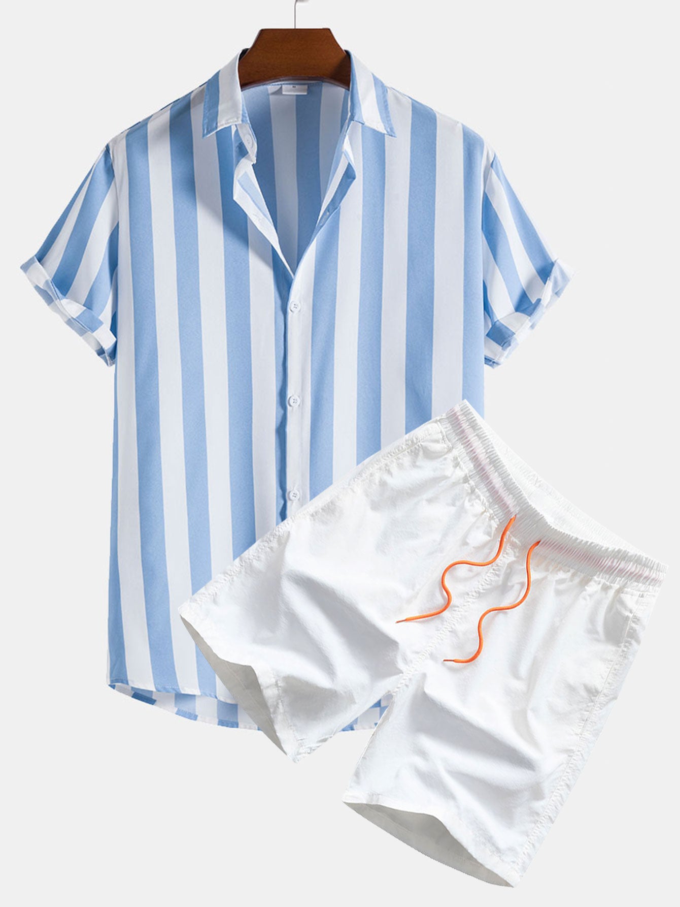 Chemises à larges rayures et shorts de bain