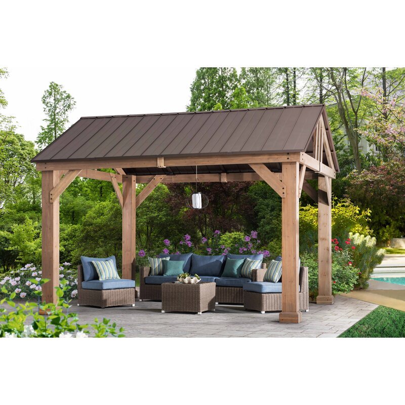 Gazebo de patio Sunjoy en bois de cèdre massif de 4,27 m de large x 3,66 m de profondeur