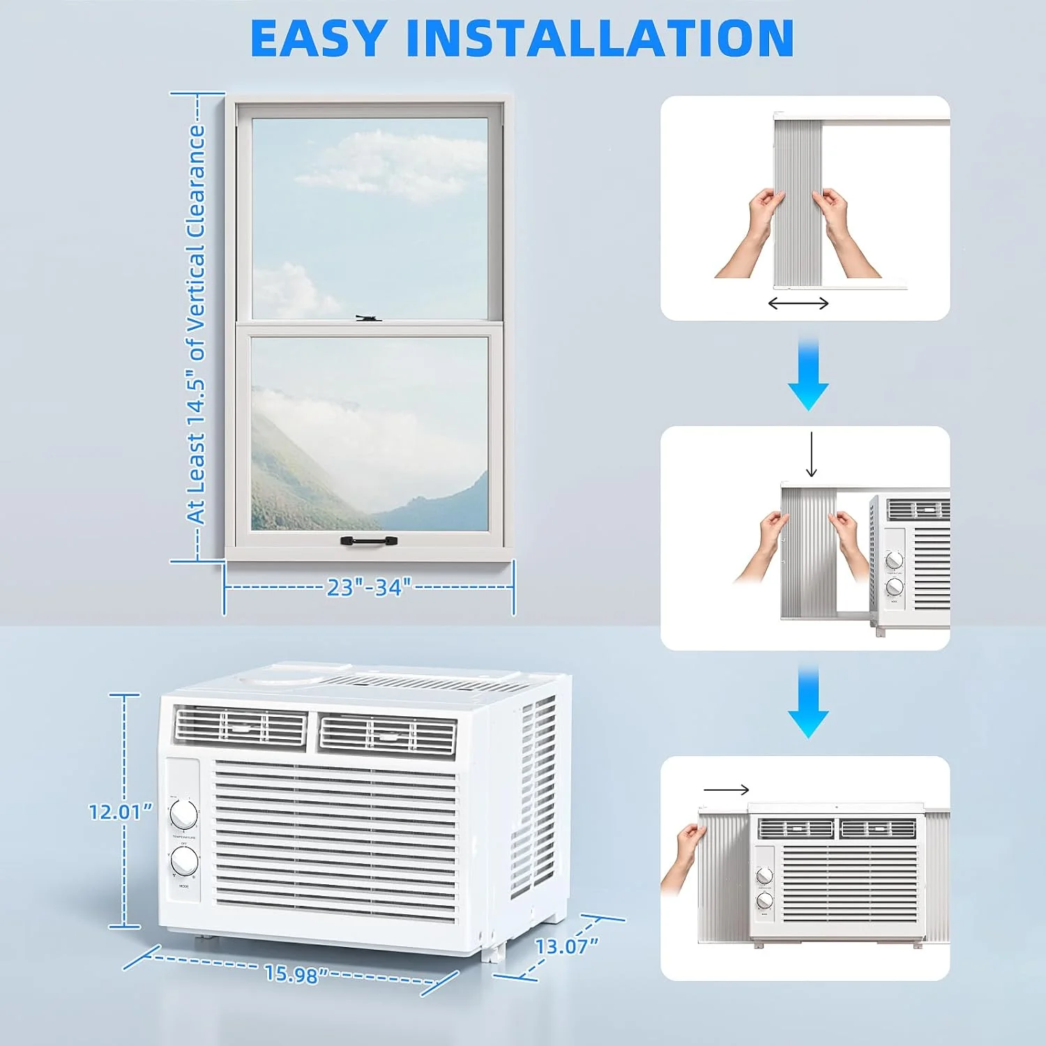 Climatiseur de fenêtre Antarctic Star 12 000 BTU en forme de U, refroidit jusqu'à 550 pi² avec 6 modes, minuterie 24 h, climatiseur de fenêtre ultra silencieux