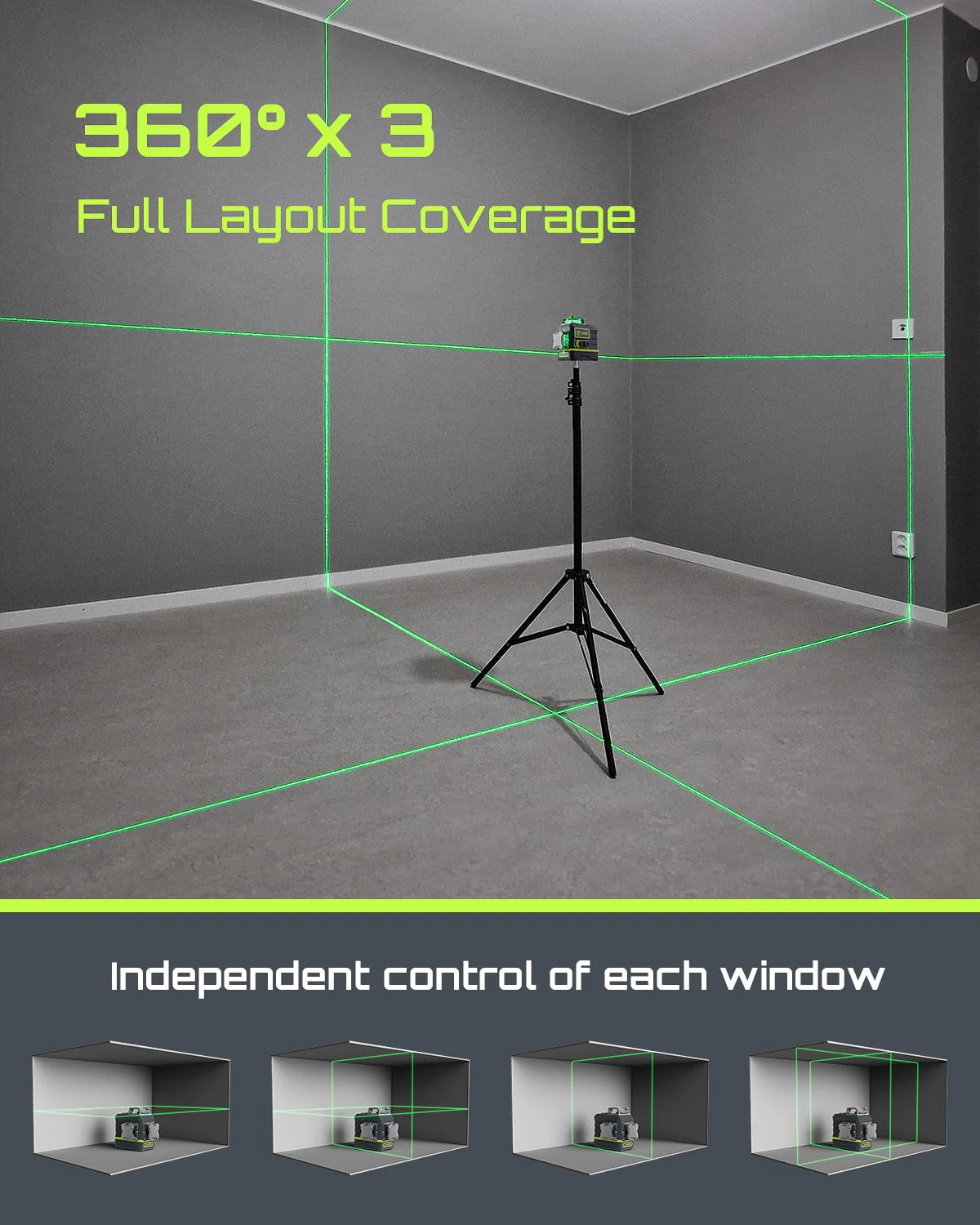 Laser Level 3x360�� LASGOO with Remote Control, 2 Rechargeable Batteries, 100FT Range, 360�� Magnetic Rotating Stand, IP54, 3Ds