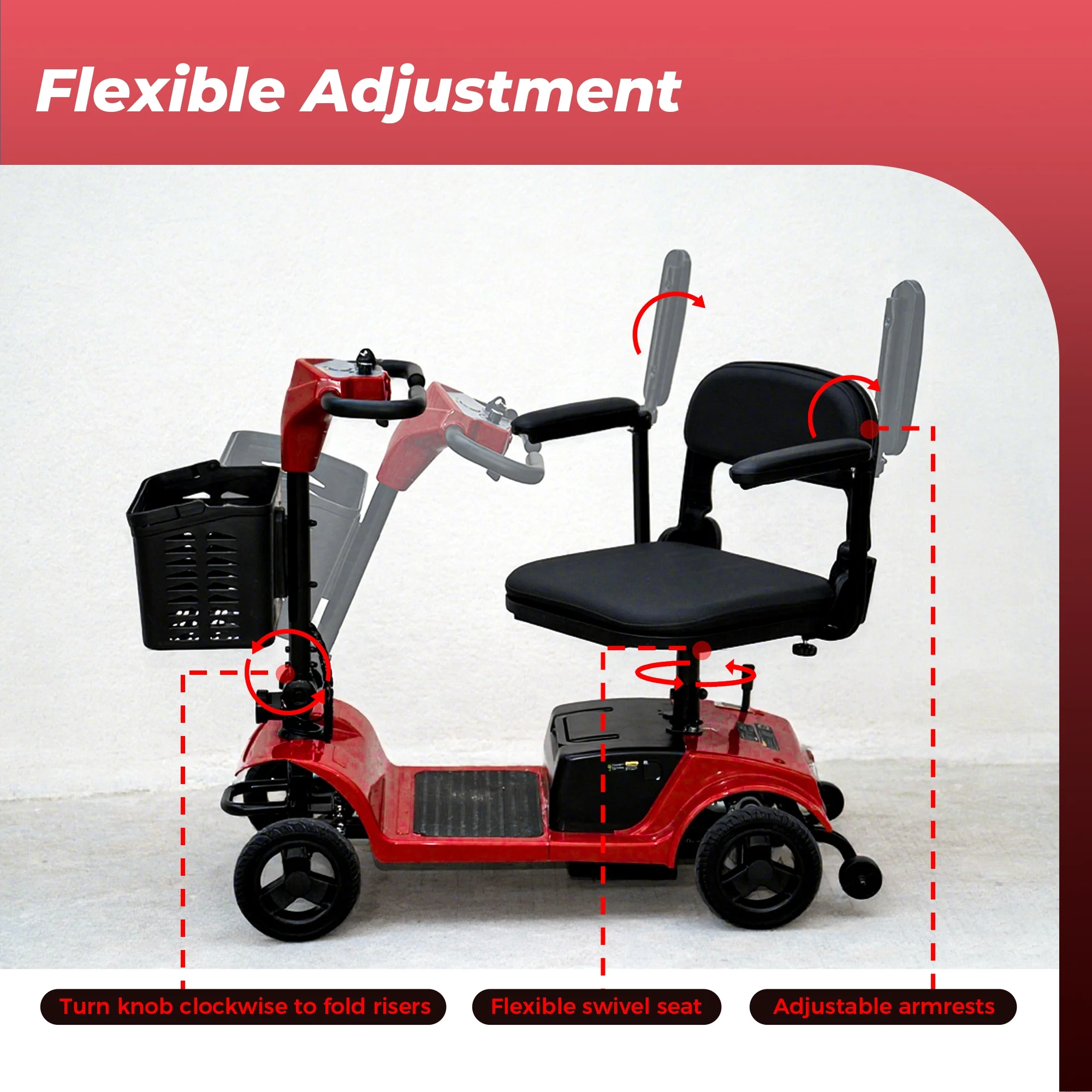 4 Wheel Mobility Scooter for Seniors, Wider Seats Foldale Electric Wheelchair Device for Travel, Upgraded for Superior Performance, Red(Red) - Image 9