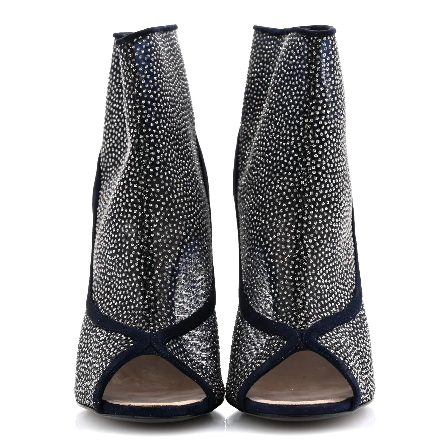Mesh Crystal Open Toe Ankle Boots 40 Navy