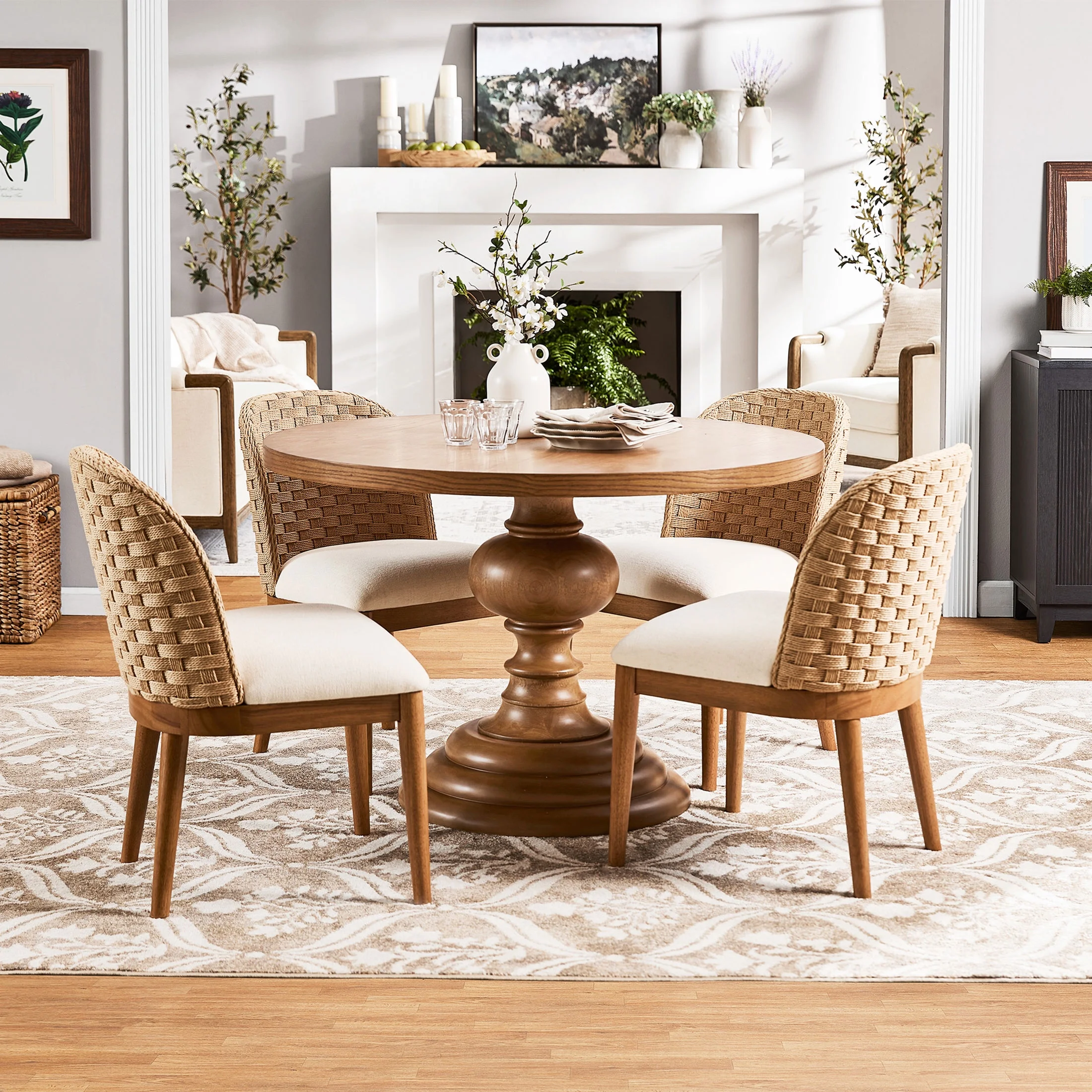 Perry Round Dining Table with Warm Brown Finish and Pedestal Base - Image 5