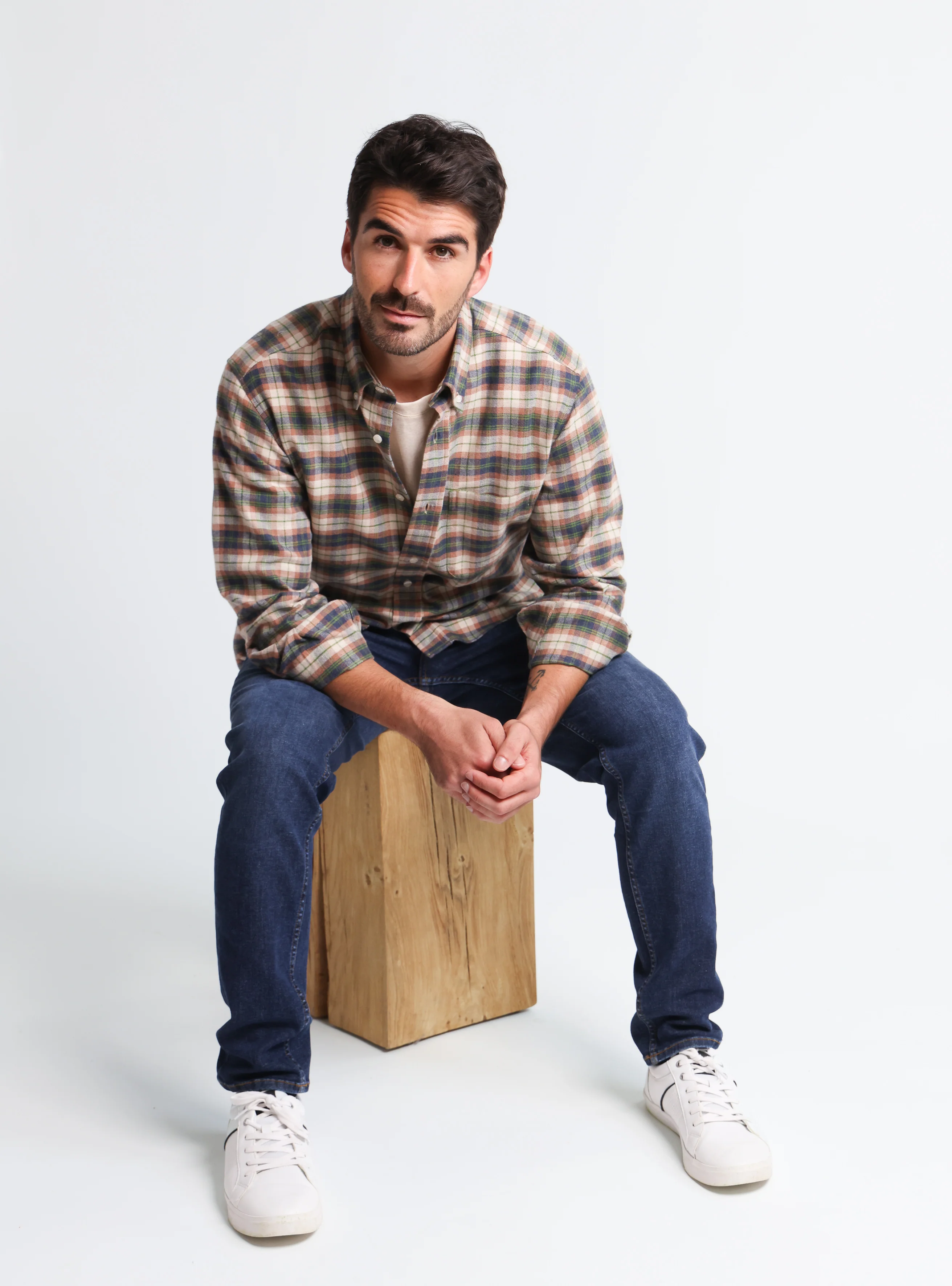 Chemise homme en coton à carreaux vert