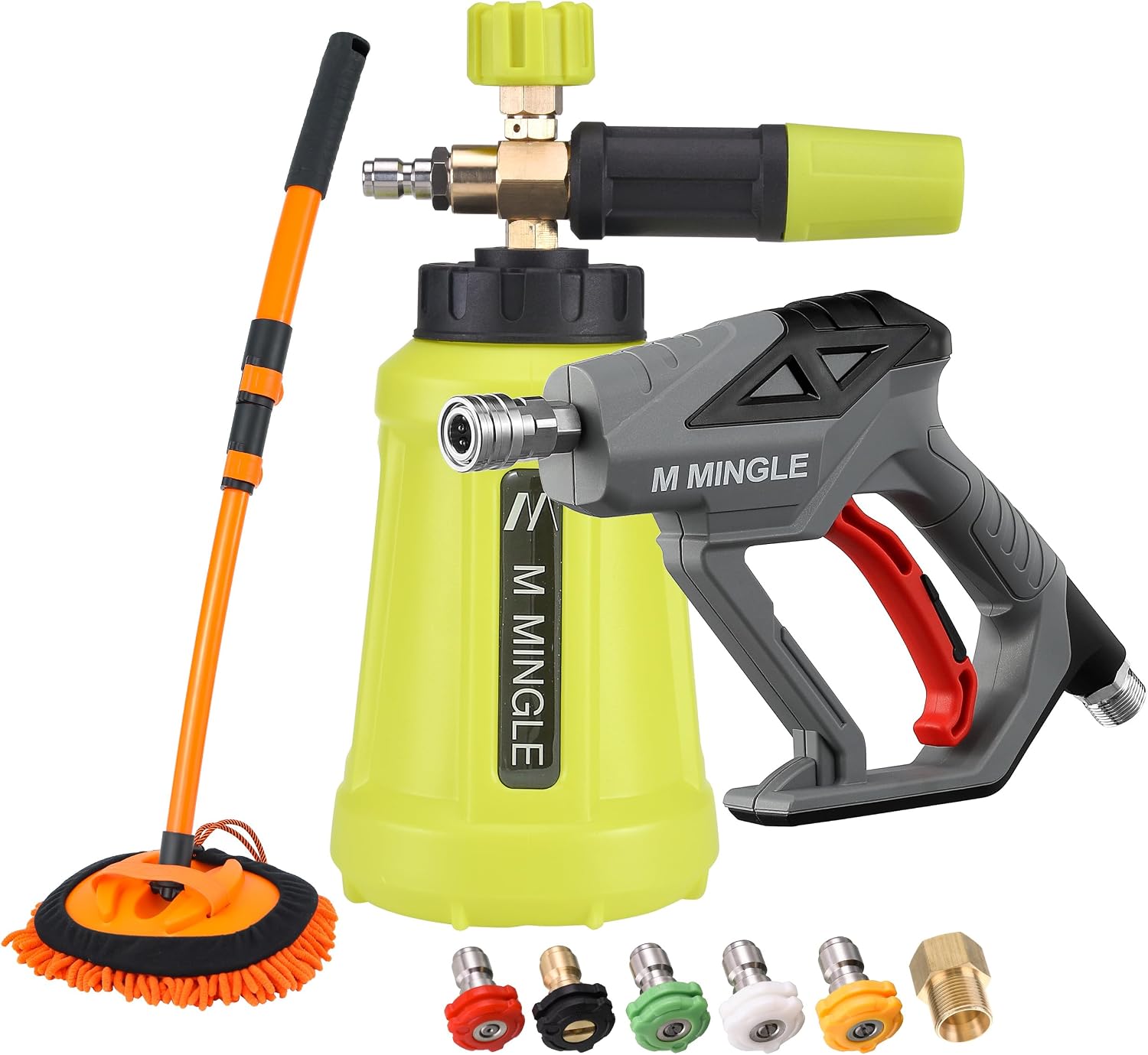 M MINGLE Pressure Washer Foam Cannon Kit, Car Wash Brush with Long Handle