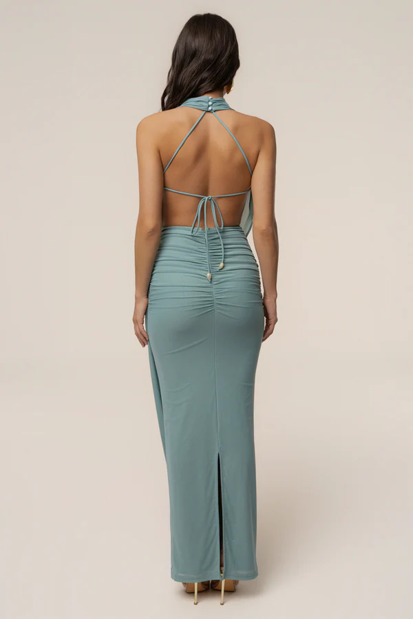 Teal Alaina Plunge Maxi Dress