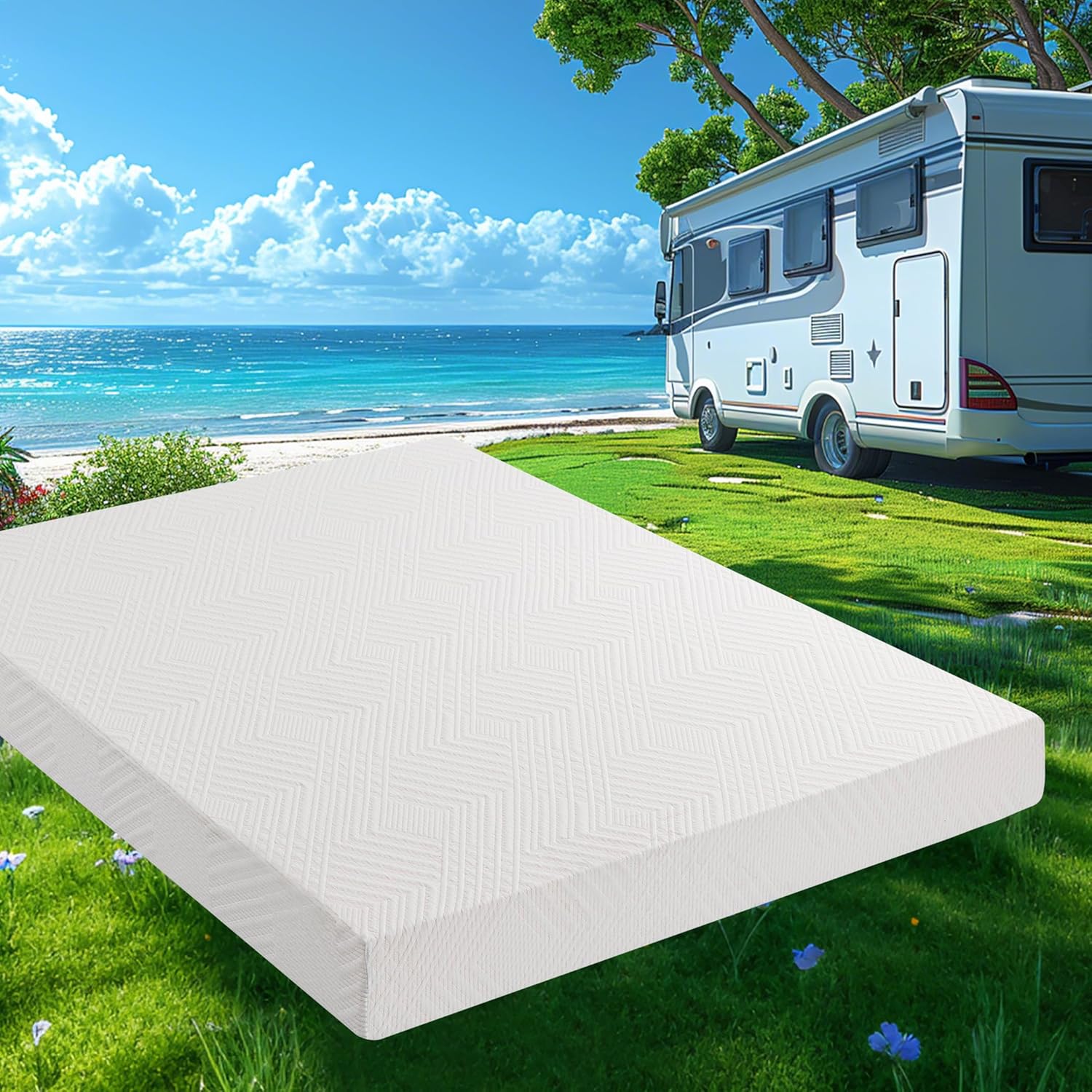 8 Inch RV Mattress Short Queen, Cooling Gel Green Tea Mattress for RVs, Campers & Trailers, CertiPUR-US Certified, Designed & Assembled in The USA, Medium Firm, 75