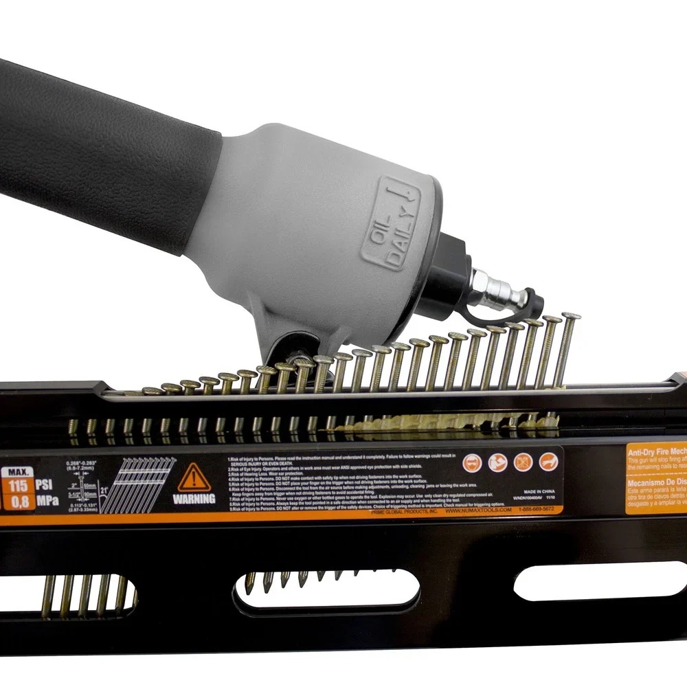 NuMax SFR2190WN Pneumatic 21 Degree 3-1/2 Full Round Head Framing Nailer with Nails (500 Count)
