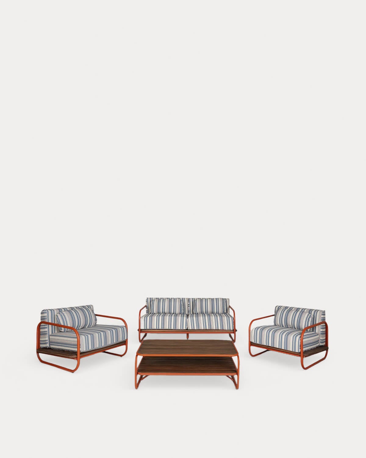 Ahrus - Set de Jardín con Sofá 2 Plazas, 2 Sillones y Mesa de Centro de Metal y Tela Ahrus
